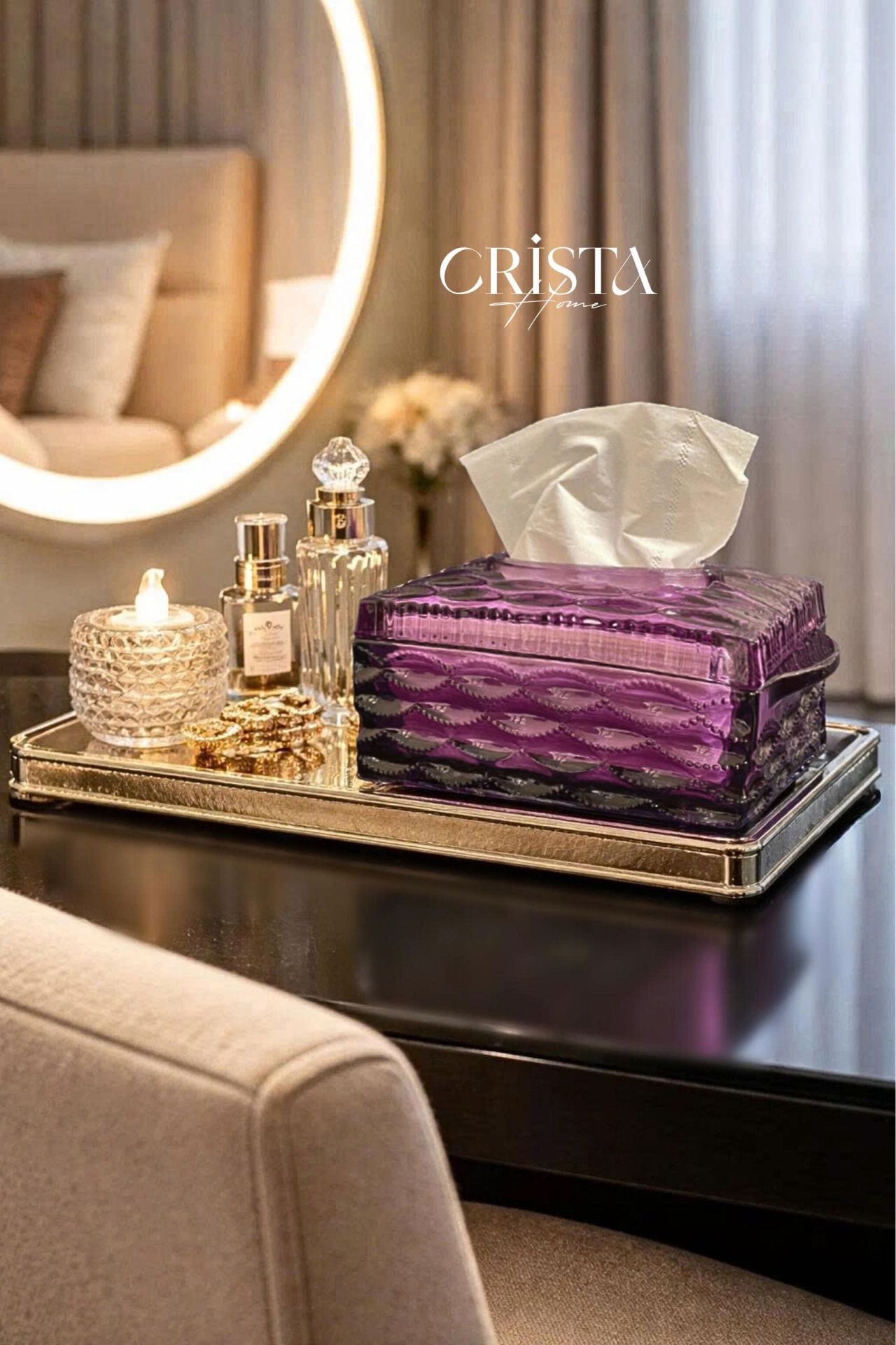 Hộp Thủy Tinh Đựng Giấy Ăn Vân Sóng CRISTA HOME - Thiết Kế Mới (5 Màu) — MÀU HỒNG (8/19)