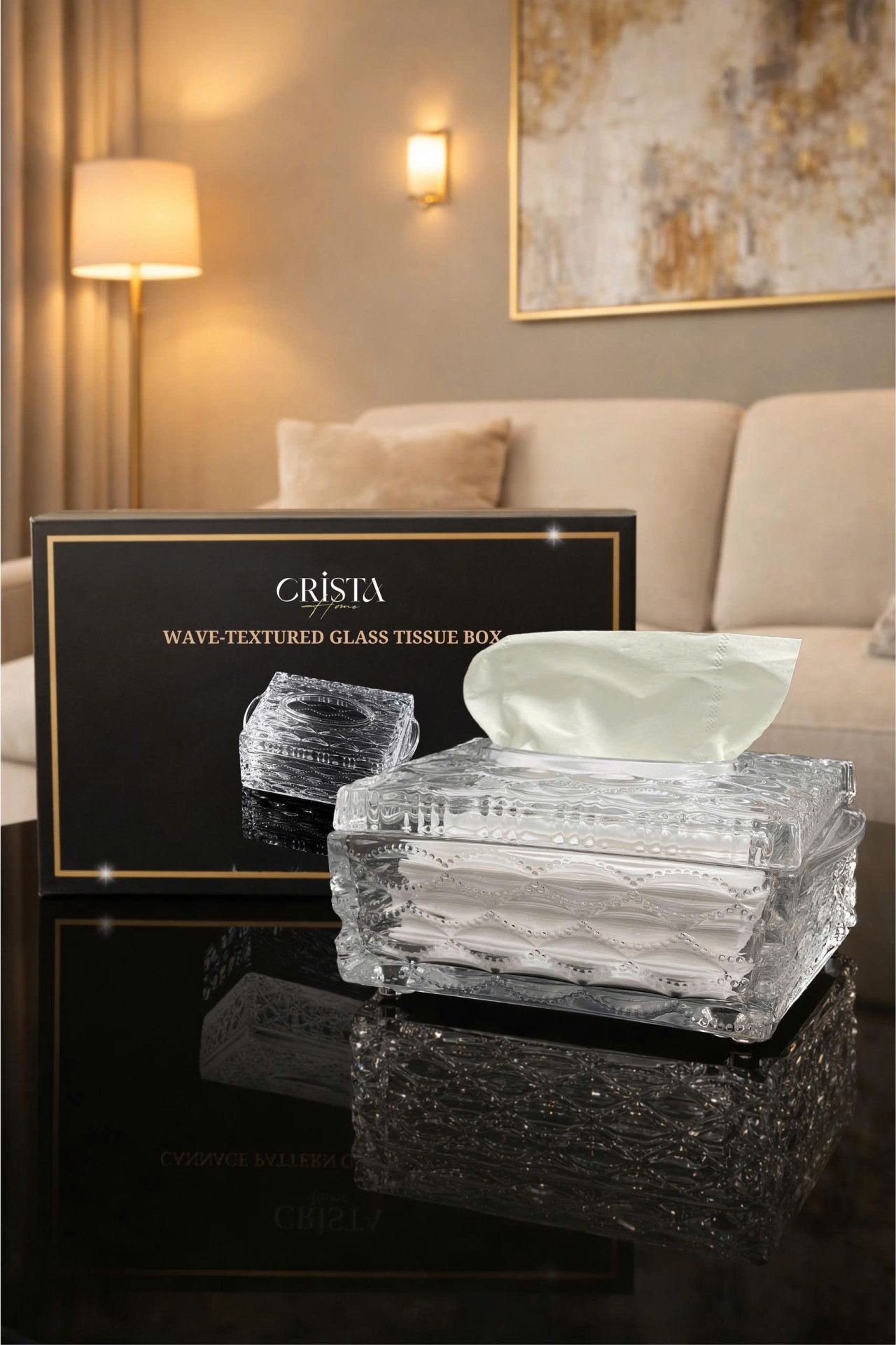 Hộp Thủy Tinh Đựng Giấy Ăn Vân Sóng CRISTA HOME - Thiết Kế Mới (5 Màu) — MÀU HỒNG (11/19)