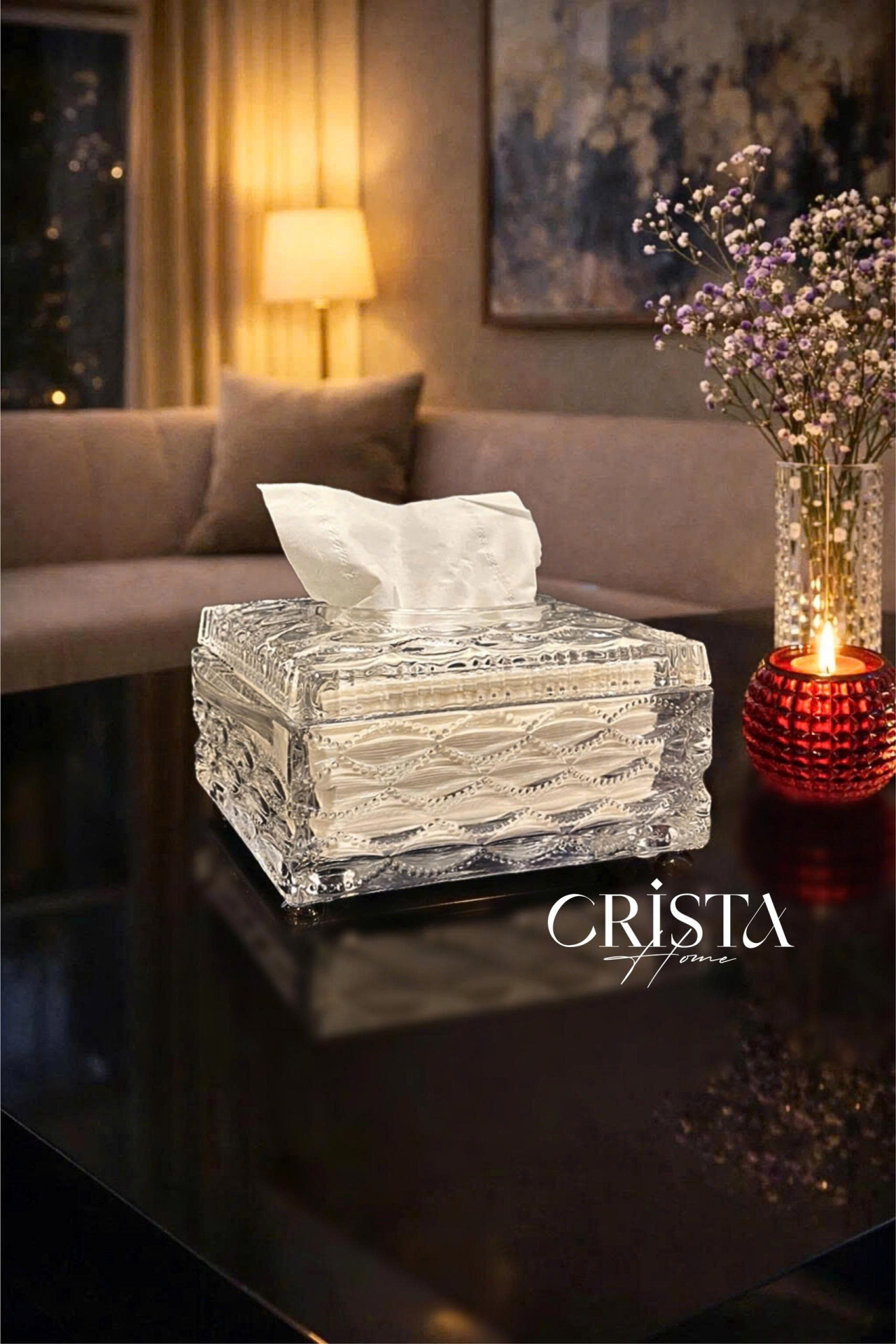 Hộp Thủy Tinh Đựng Giấy Ăn Vân Sóng CRISTA HOME - Thiết Kế Mới (5 Màu) — MÀU HỒNG (12/19)