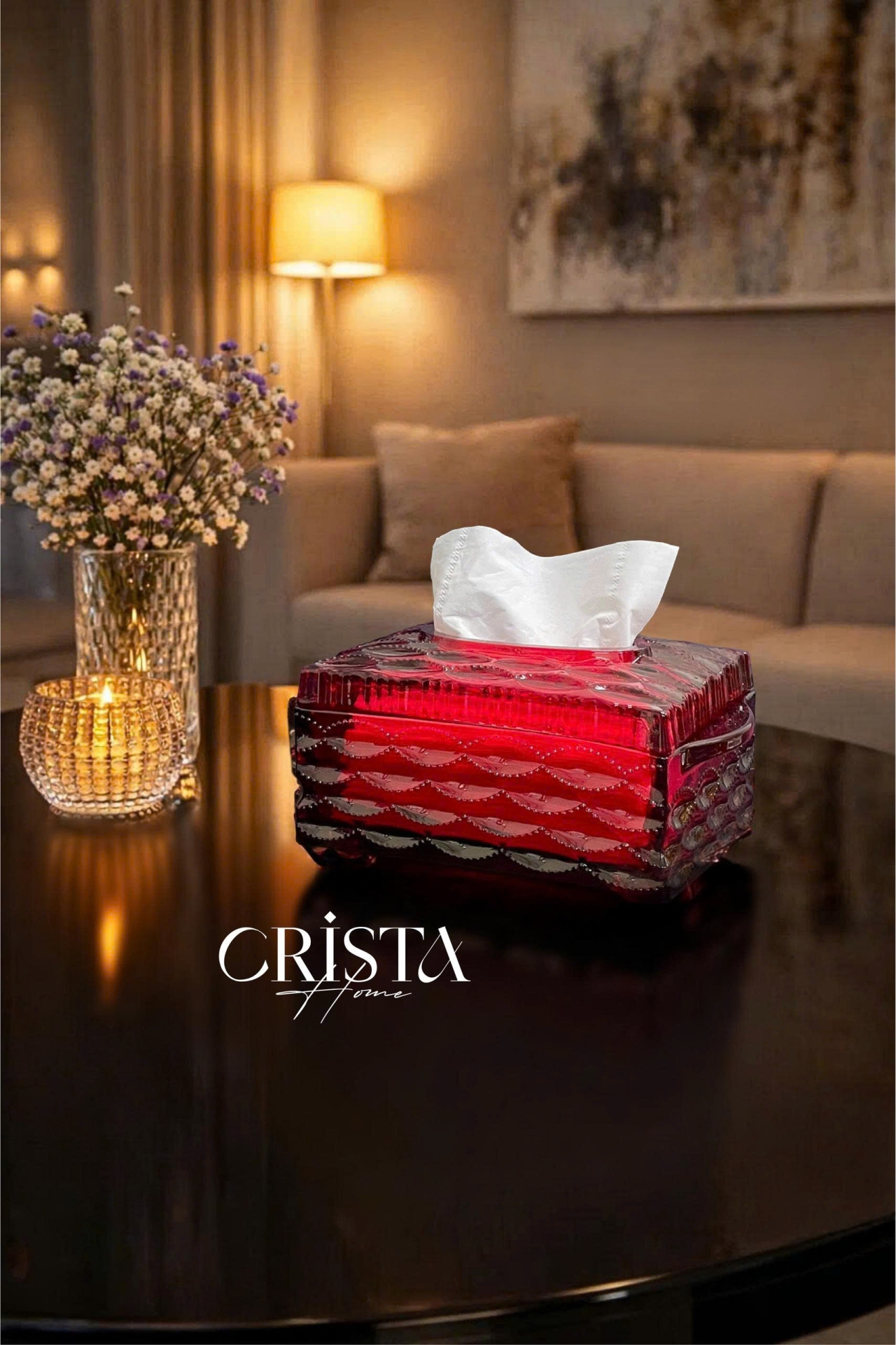 Hộp Thủy Tinh Đựng Giấy Ăn Vân Sóng CRISTA HOME - Thiết Kế Mới (5 Màu) — MÀU HỒNG (13/19)