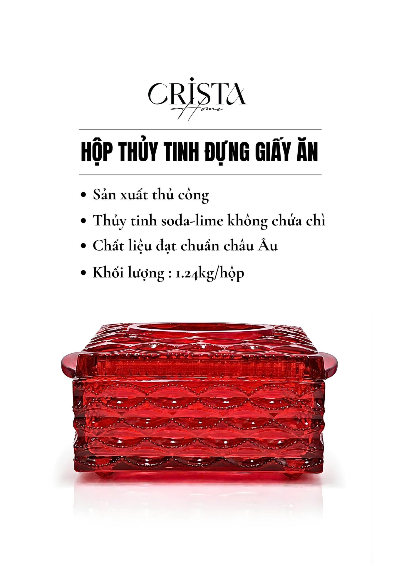 Hộp Thủy Tinh Đựng Giấy Ăn Vân Sóng CRISTA HOME - Thiết Kế Mới (5 Màu) — MÀU HỒNG (14/19)