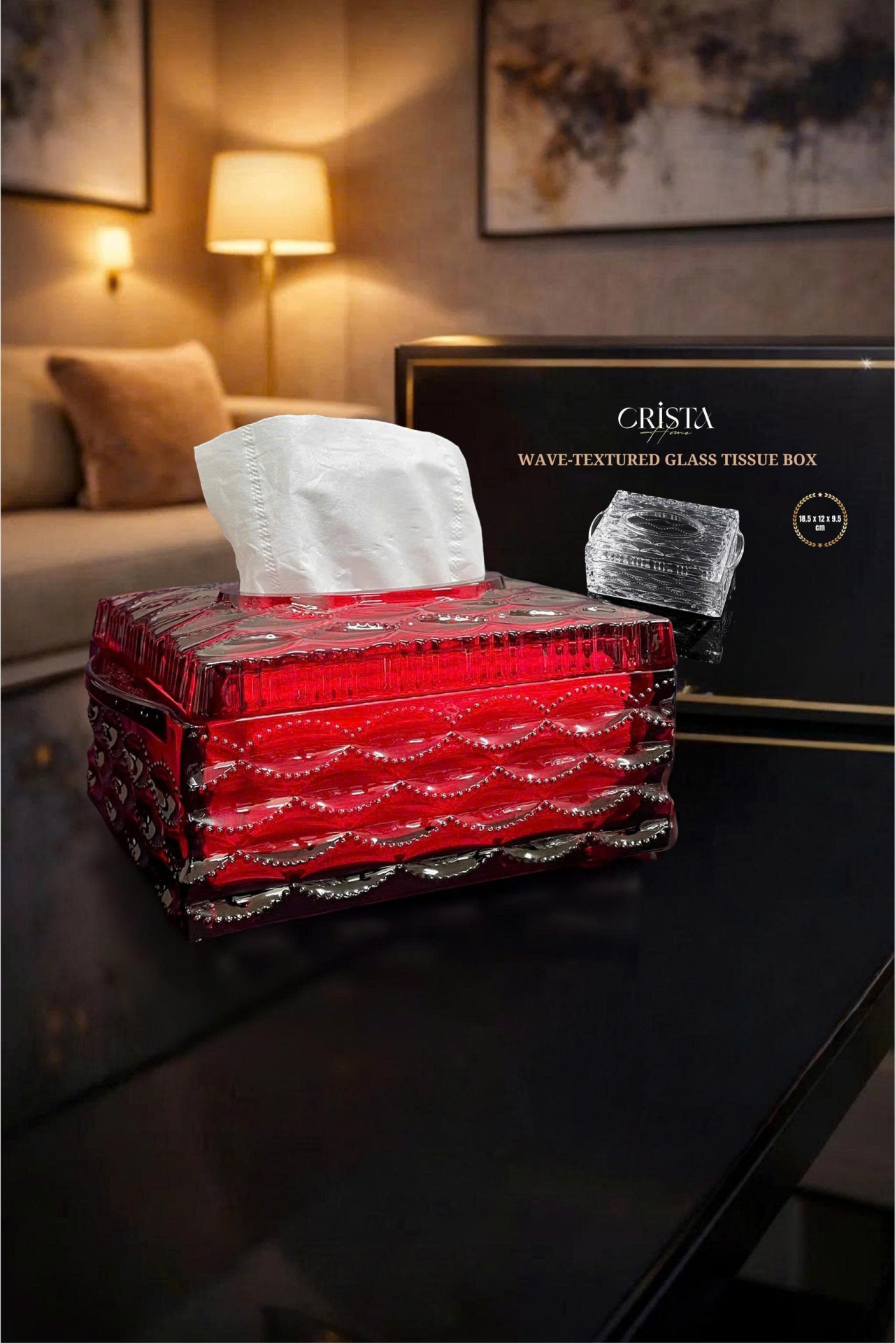 Hộp Thủy Tinh Đựng Giấy Ăn Vân Sóng CRISTA HOME - Thiết Kế Mới (5 Màu) — MÀU HỒNG (15/19)