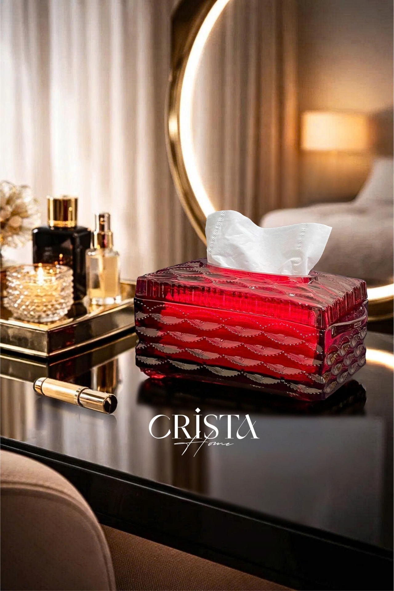 Hộp Thủy Tinh Đựng Giấy Ăn Vân Sóng CRISTA HOME - Thiết Kế Mới (5 Màu) — MÀU HỒNG (16/19)