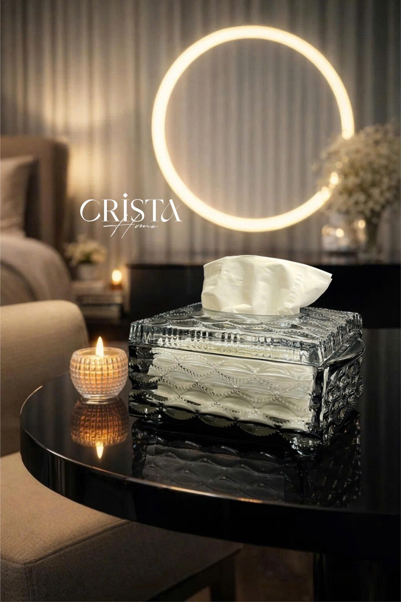 Hộp Thủy Tinh Đựng Giấy Ăn Vân Sóng CRISTA HOME - Thiết Kế Mới (5 Màu) — MÀU HỒNG (18/19)