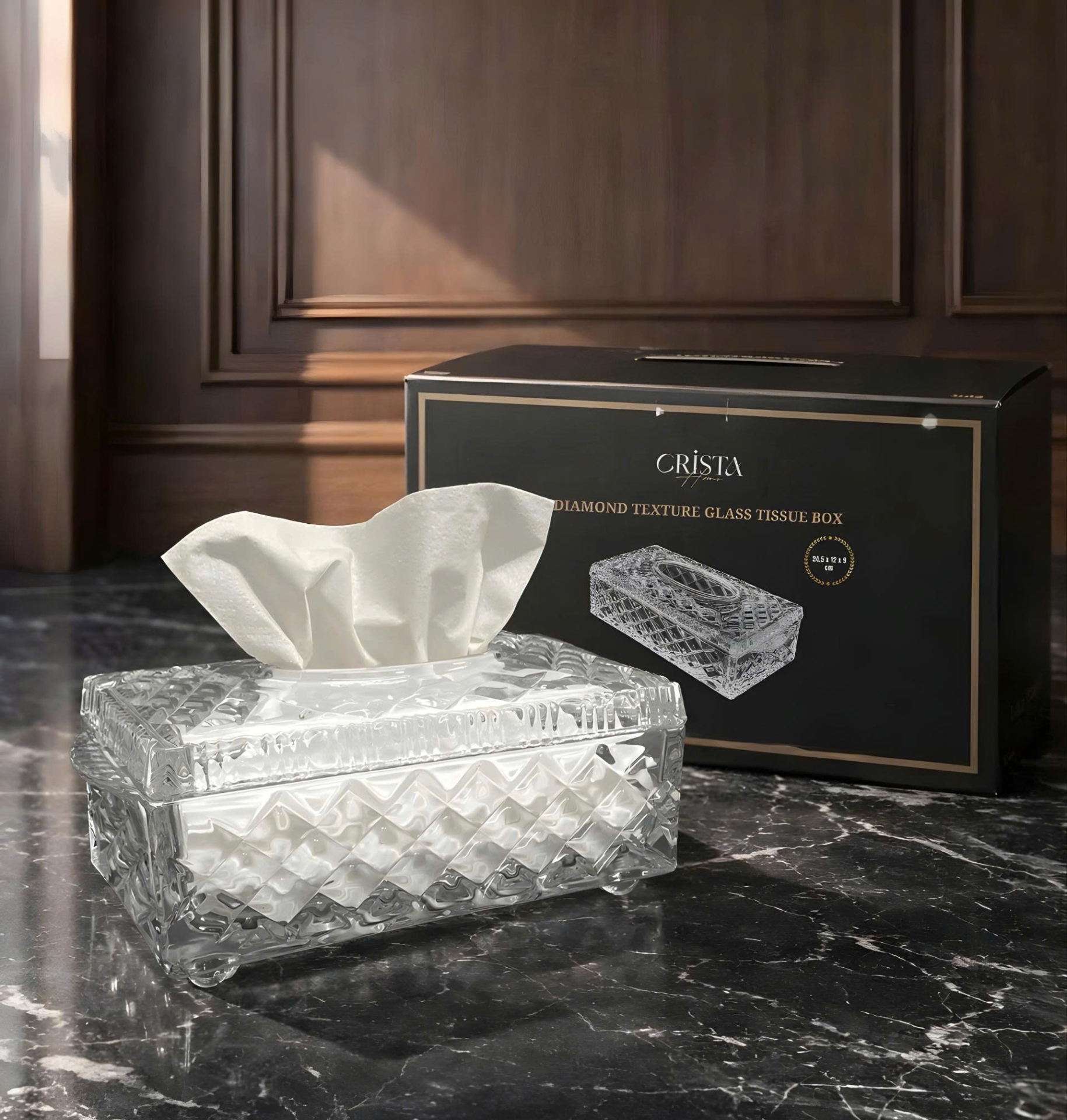 Hộp Thủy Tinh Đựng Giấy Ăn Vân Kim Cương CRISTA HOME - Decor Sang Trọng (4 Màu) — MÀU TRĂNG (3/17)