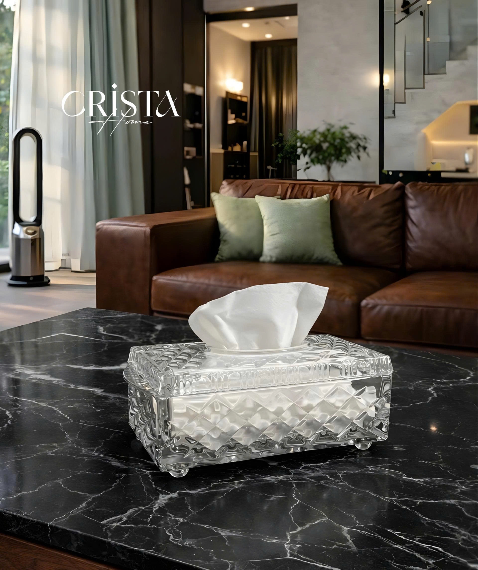 Hộp Thủy Tinh Đựng Giấy Ăn Vân Kim Cương CRISTA HOME - Decor Sang Trọng (4 Màu) — MÀU TRĂNG (4/17)