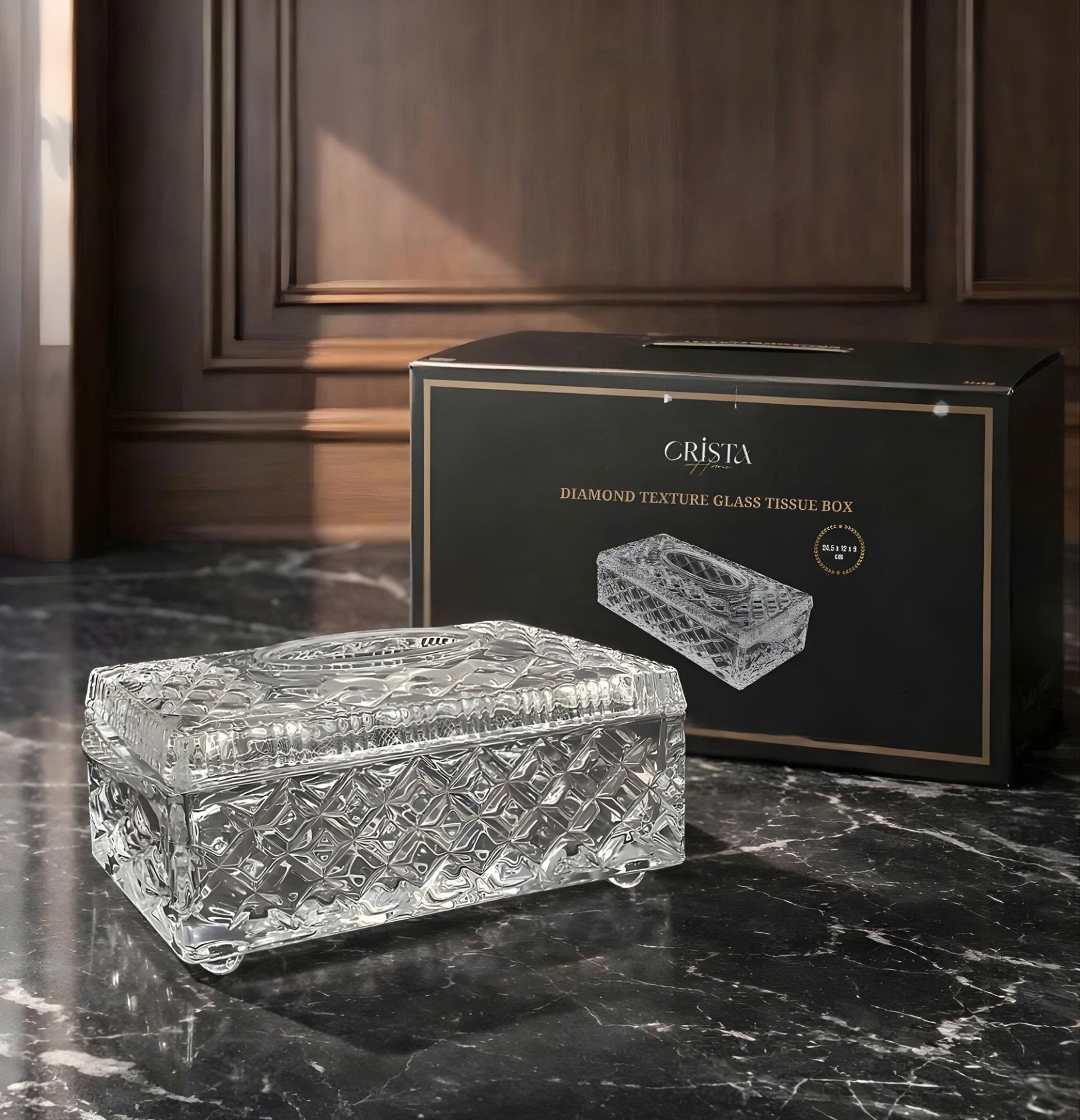 Hộp Thủy Tinh Đựng Giấy Ăn Vân Kim Cương CRISTA HOME - Decor Sang Trọng (4 Màu) — MÀU TRĂNG (5/17)