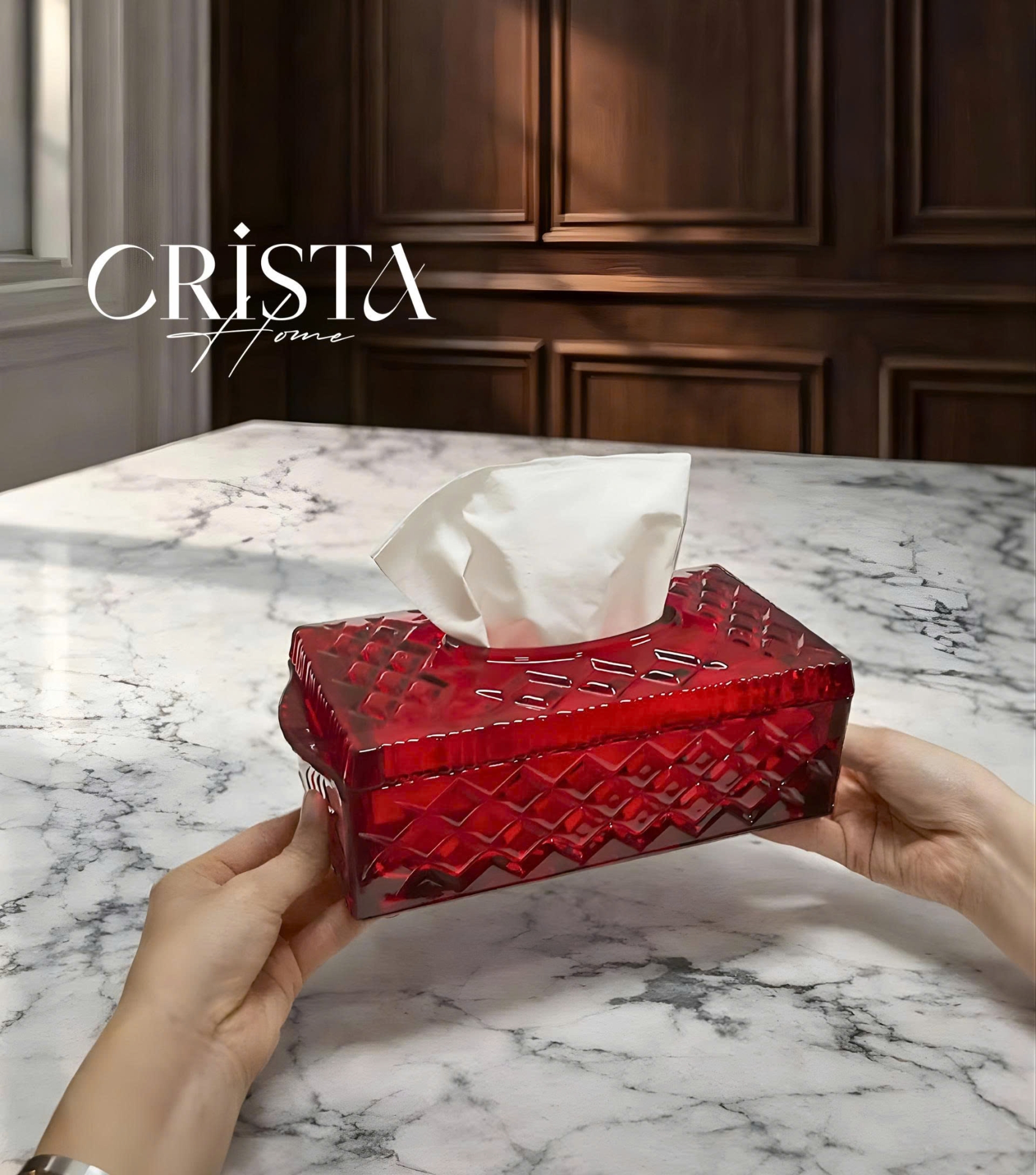 Hộp Thủy Tinh Đựng Giấy Ăn Vân Kim Cương CRISTA HOME - Decor Sang Trọng (4 Màu) — MÀU TRĂNG (8/17)