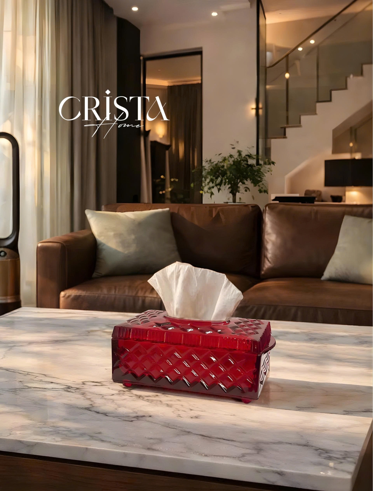Hộp Thủy Tinh Đựng Giấy Ăn Vân Kim Cương CRISTA HOME - Decor Sang Trọng (4 Màu) — MÀU TRĂNG (9/17)
