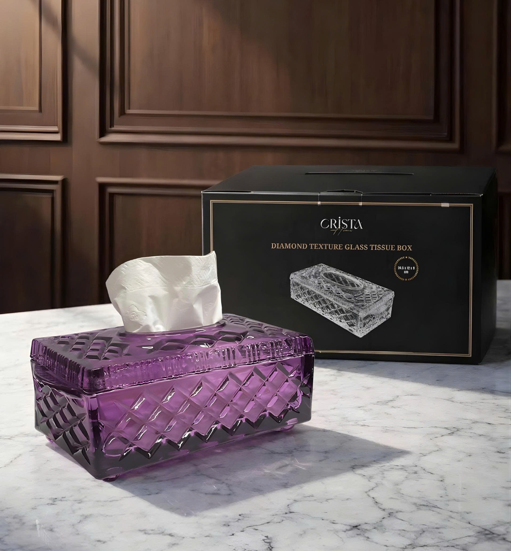 Hộp Thủy Tinh Đựng Giấy Ăn Vân Kim Cương CRISTA HOME - Decor Sang Trọng (4 Màu) — MÀU TRĂNG (11/17)