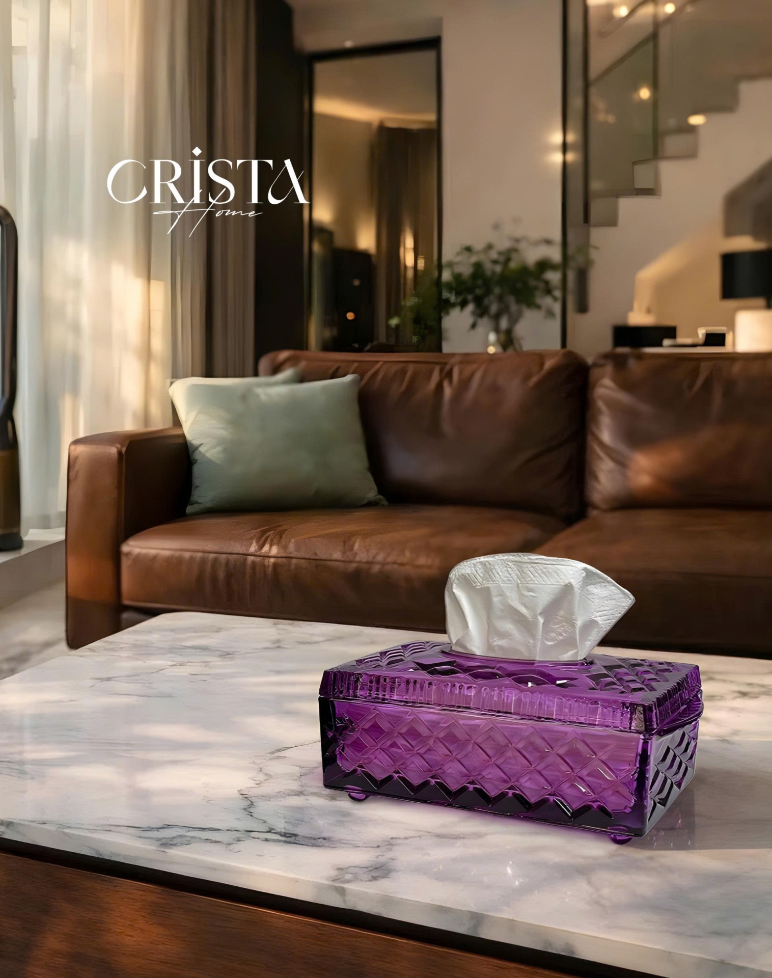 Hộp Thủy Tinh Đựng Giấy Ăn Vân Kim Cương CRISTA HOME - Decor Sang Trọng (4 Màu) — MÀU TRĂNG (12/17)