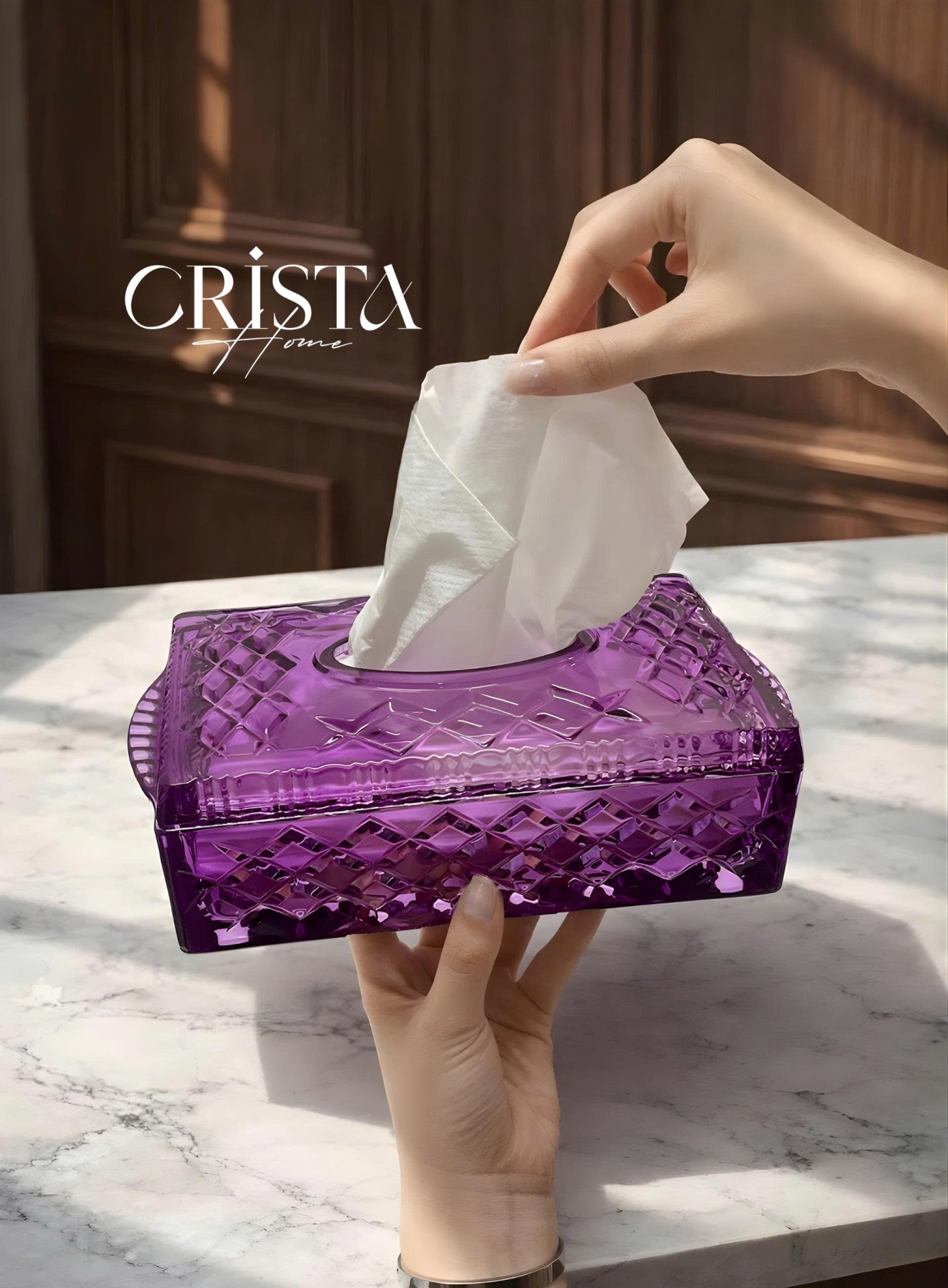 Hộp Thủy Tinh Đựng Giấy Ăn Vân Kim Cương CRISTA HOME - Decor Sang Trọng (4 Màu) — MÀU TRĂNG (13/17)