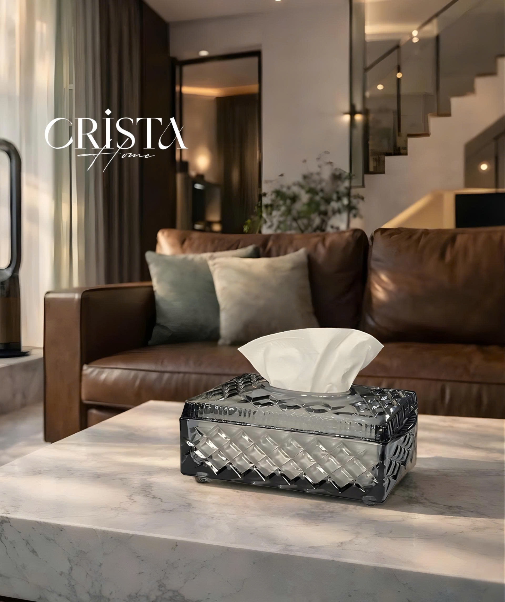 Hộp Thủy Tinh Đựng Giấy Ăn Vân Kim Cương CRISTA HOME - Decor Sang Trọng (4 Màu) — MÀU TRĂNG (16/17)