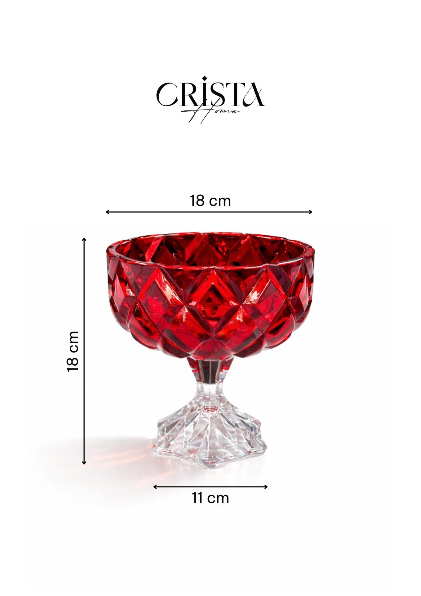 HŨ THỦY TINH CHÂN BỒNG 6 Màu VÂN KIM CƯƠNG 18CM — Màu Đỏ (5/19)