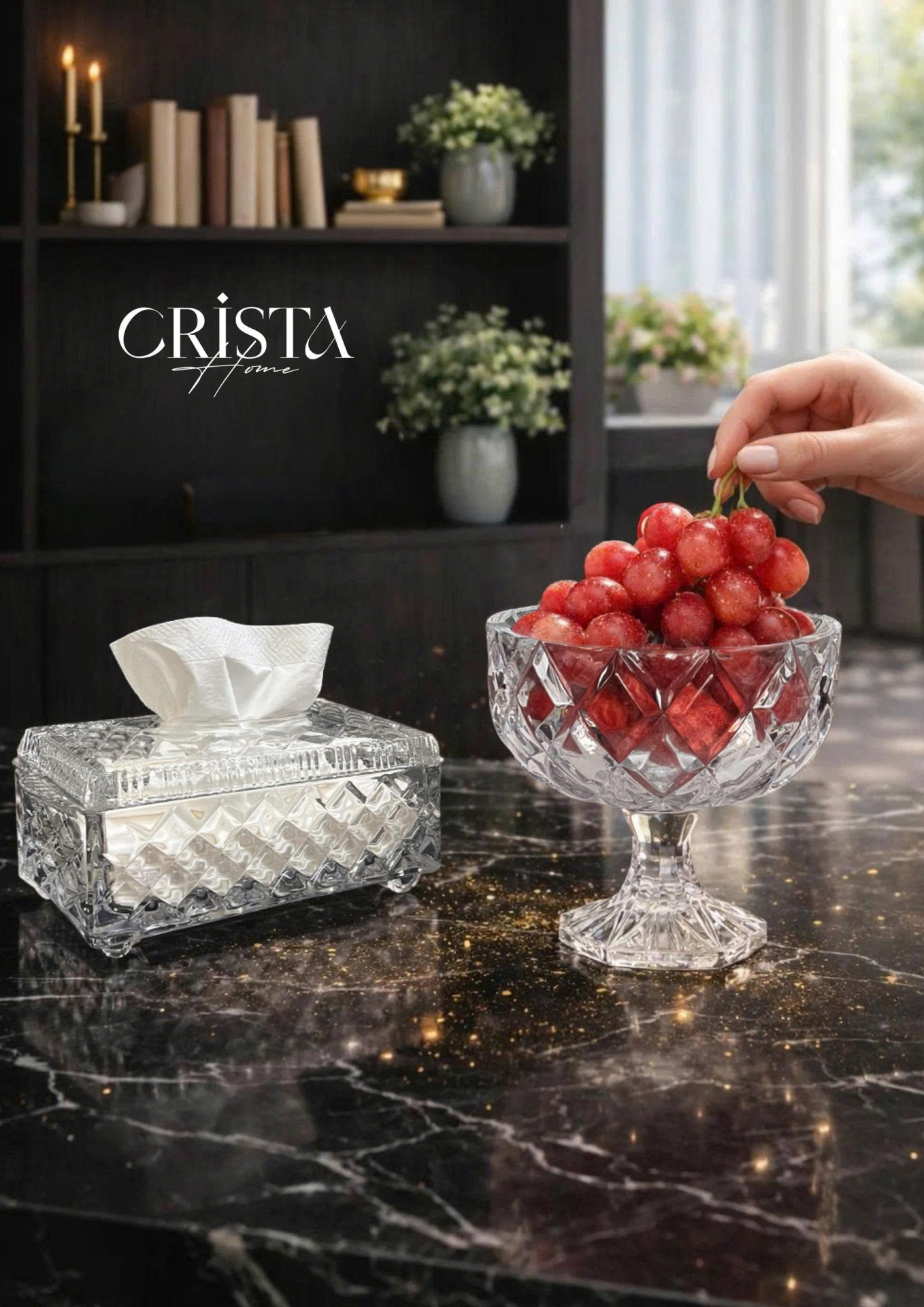 HŨ THỦY TINH CHÂN BỒNG 6 Màu VÂN KIM CƯƠNG 18CM — Màu Đỏ (8/19)