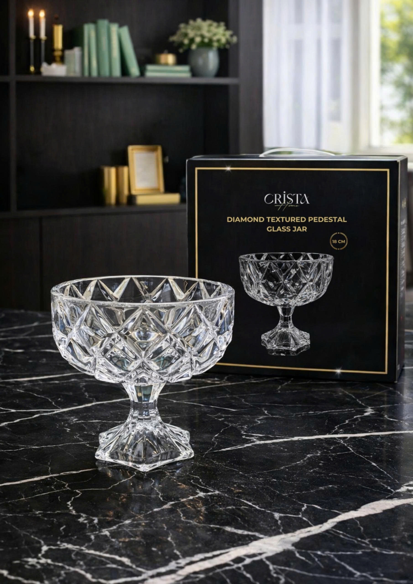 HŨ THỦY TINH CHÂN BỒNG 6 Màu VÂN KIM CƯƠNG 18CM — Màu Đỏ (9/19)