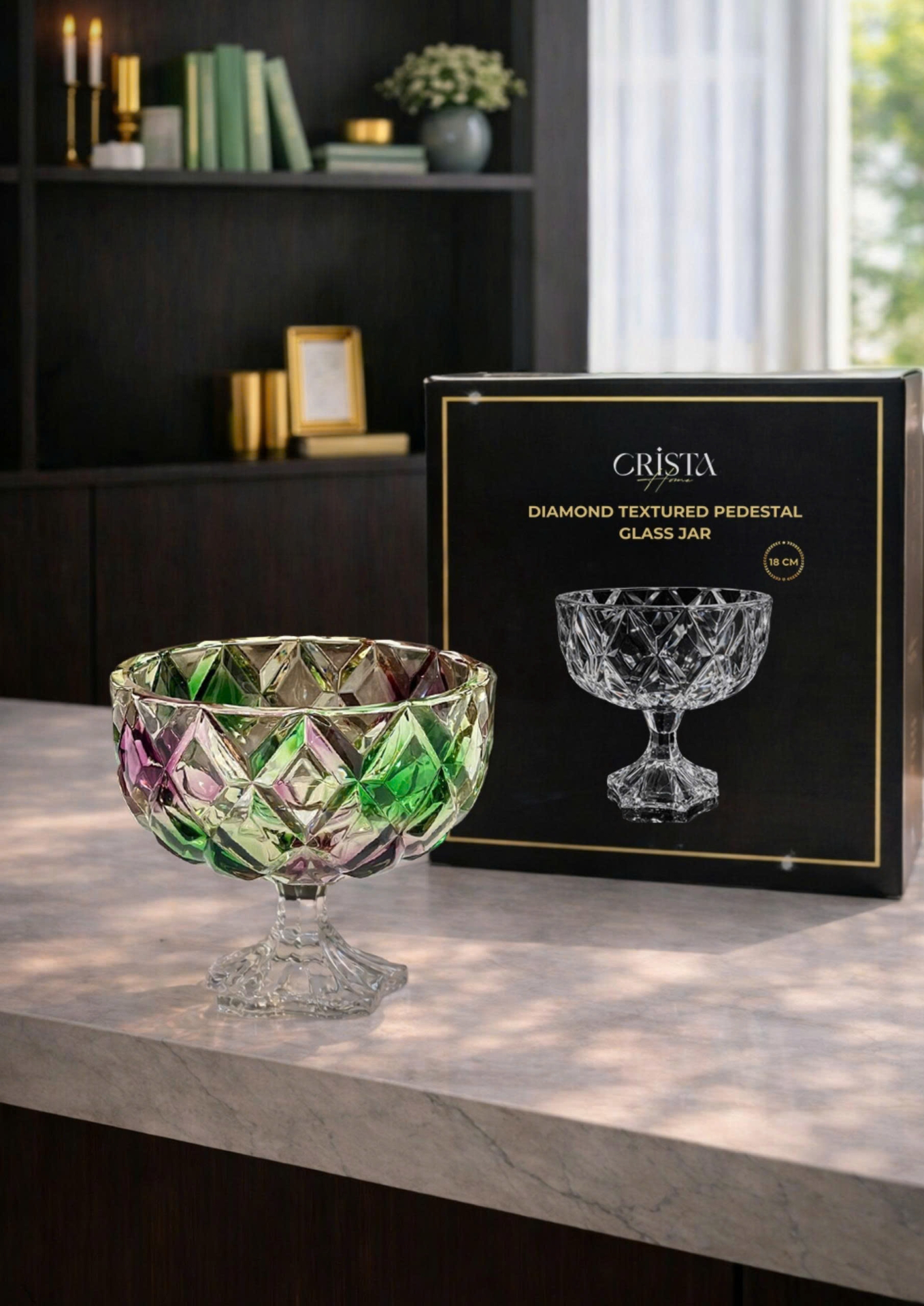 HŨ THỦY TINH CHÂN BỒNG 6 Màu VÂN KIM CƯƠNG 18CM — Màu Đỏ (11/19)