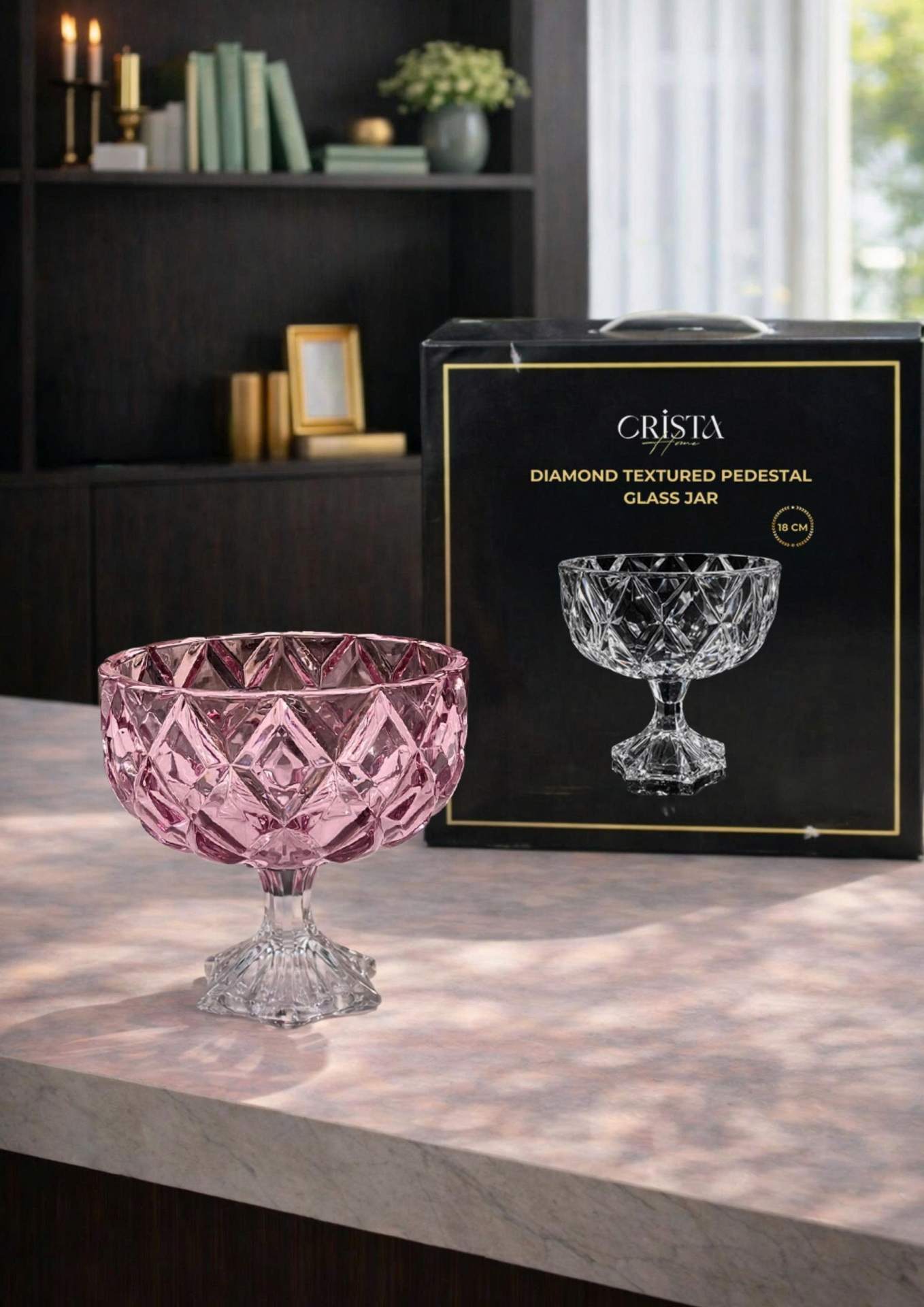 HŨ THỦY TINH CHÂN BỒNG 6 Màu VÂN KIM CƯƠNG 18CM — Màu Đỏ (13/19)