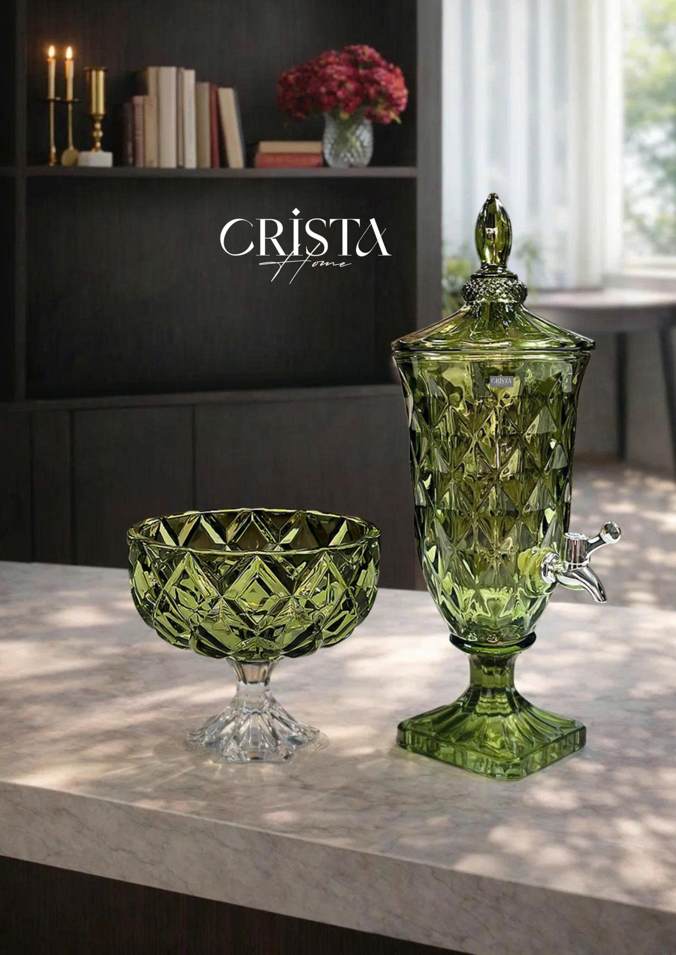 HŨ THỦY TINH CHÂN BỒNG 6 Màu VÂN KIM CƯƠNG 18CM — Màu Đỏ (15/19)