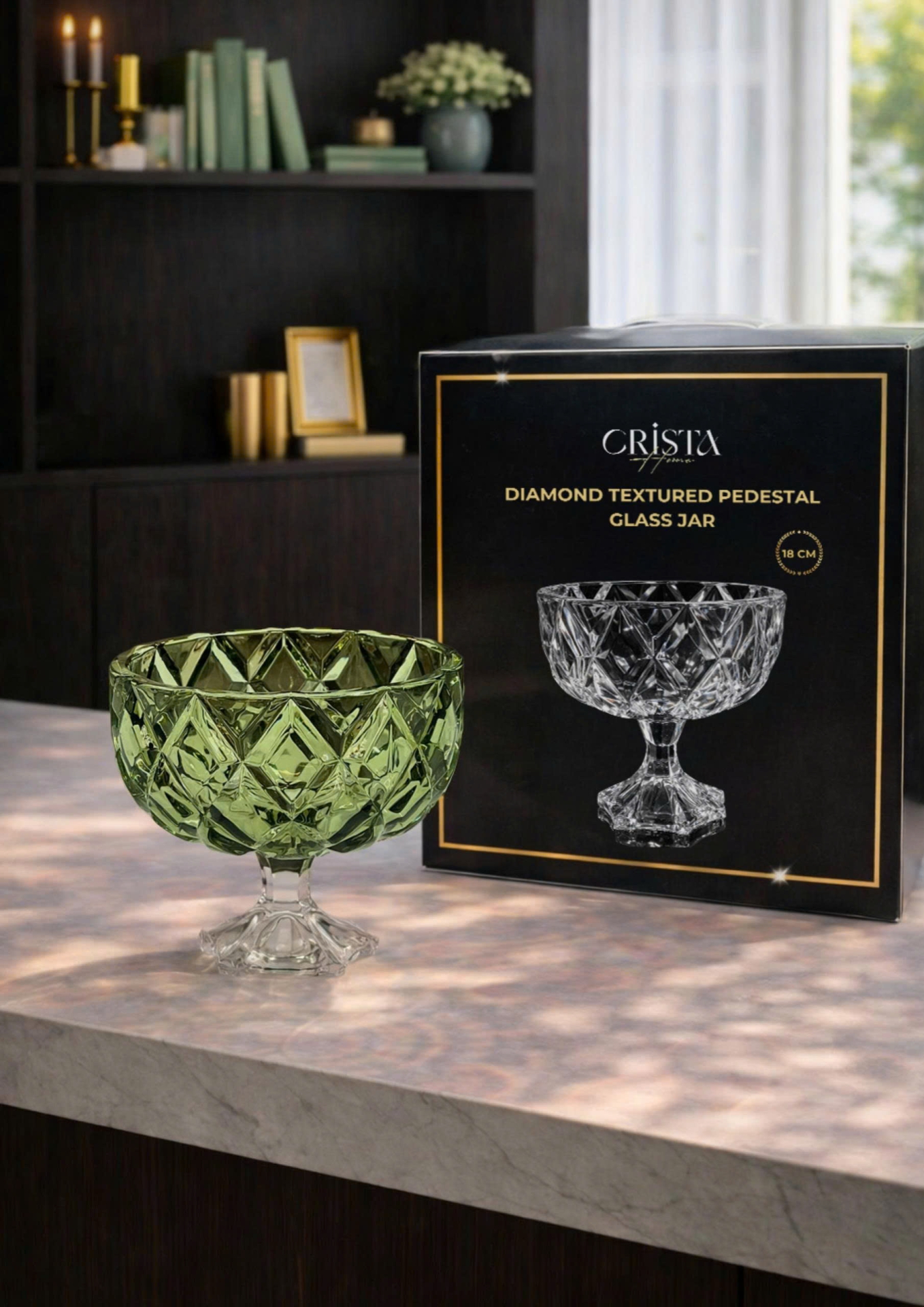 HŨ THỦY TINH CHÂN BỒNG 6 Màu VÂN KIM CƯƠNG 18CM — Màu Đỏ (16/19)