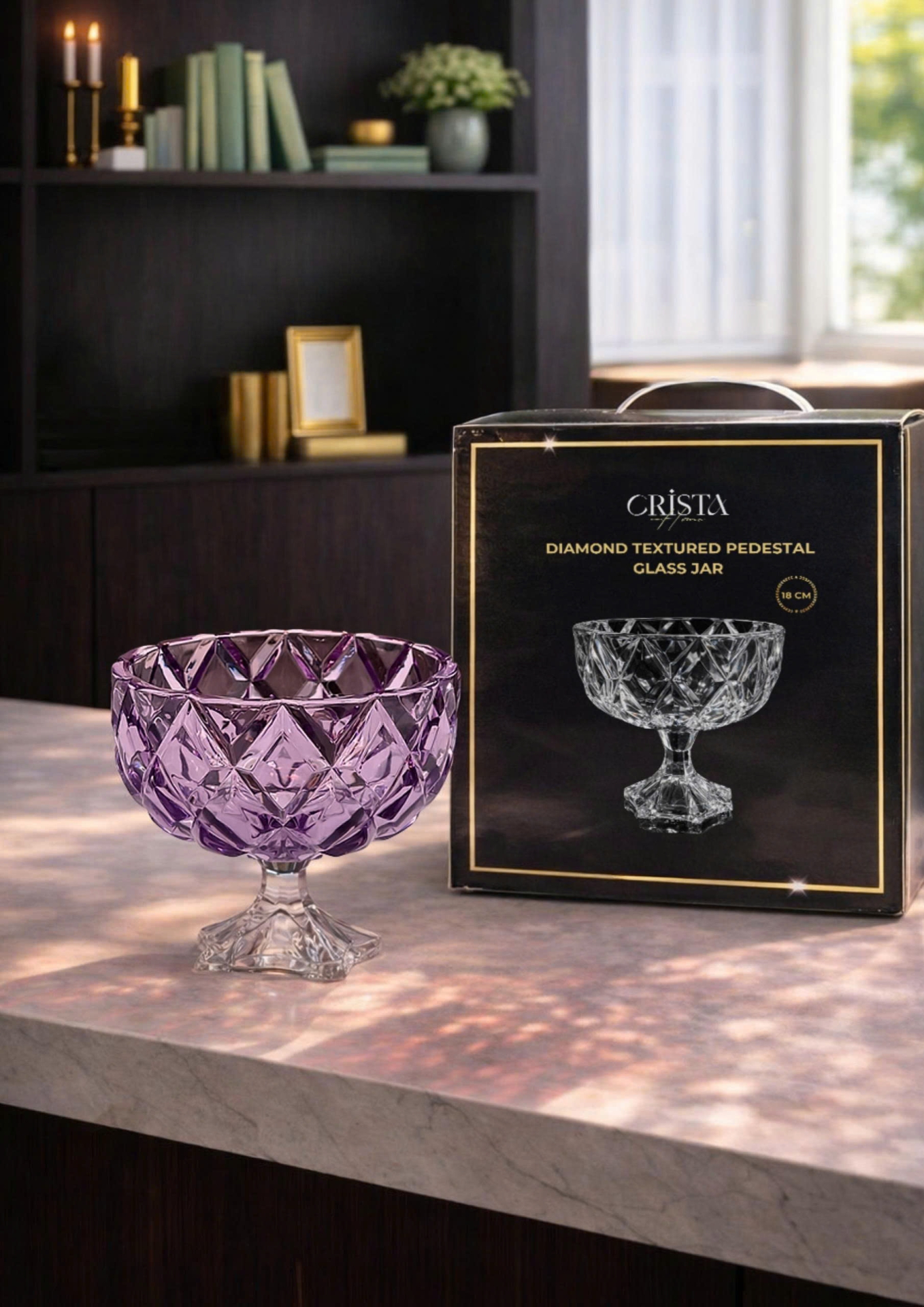 HŨ THỦY TINH CHÂN BỒNG 6 Màu VÂN KIM CƯƠNG 18CM — Màu Đỏ (19/19)