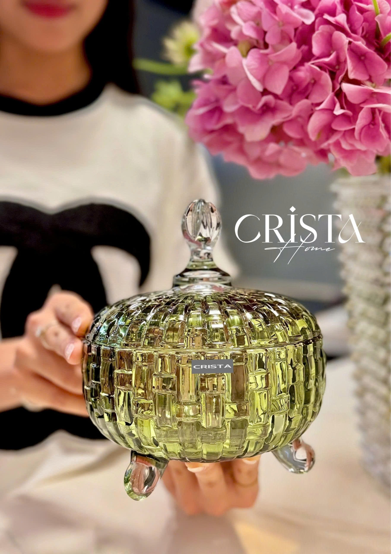 Bộ 2 Hũ Đựng Kẹo Thủy Tinh Vân Caro 790ml CRISTA HOME - 6 Màu Rực Rỡ — Xanh Lá (4/24)