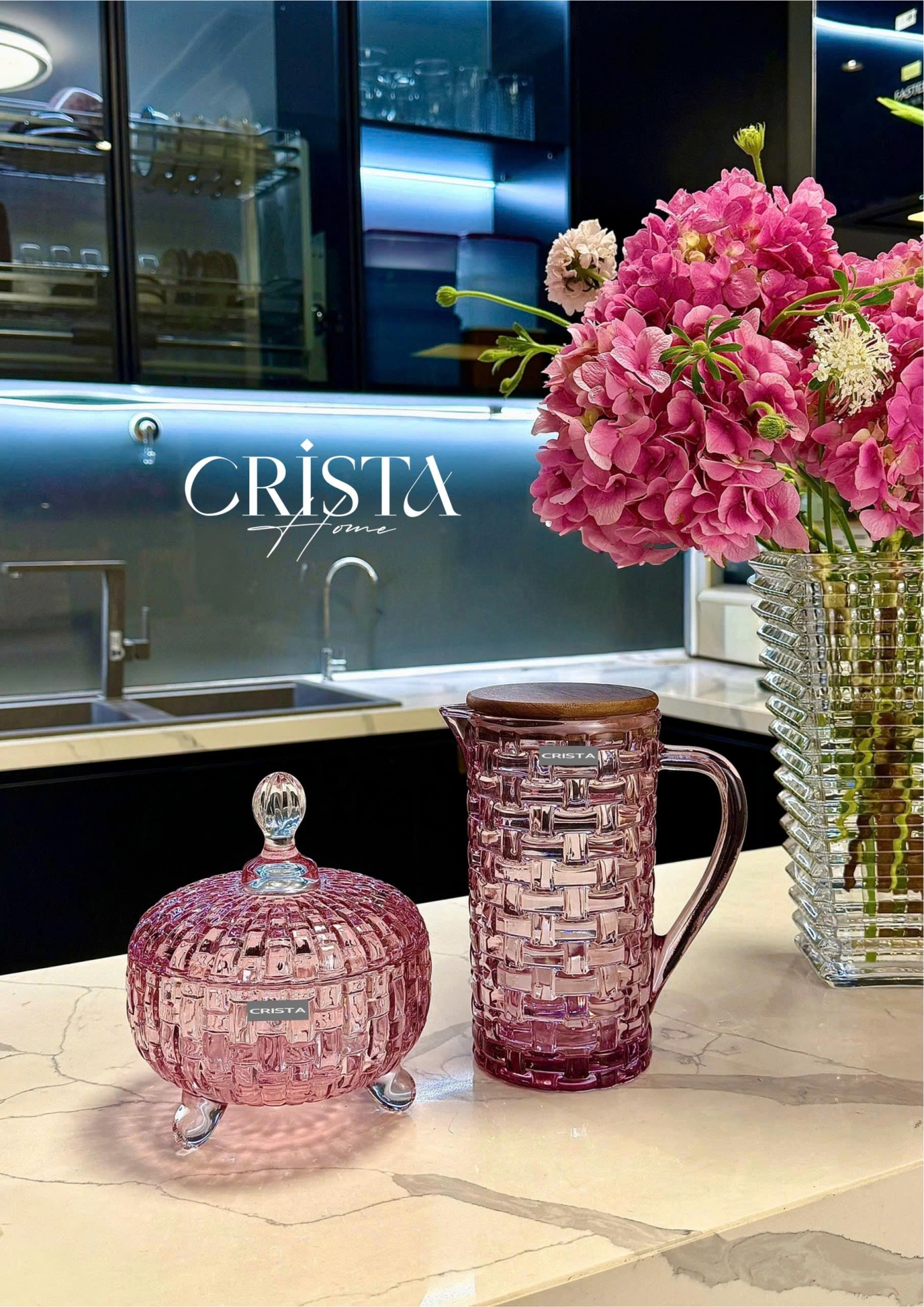 Bộ 2 Hũ Đựng Kẹo Thủy Tinh Vân Caro 790ml CRISTA HOME - 6 Màu Rực Rỡ — Xanh Lá (7/24)
