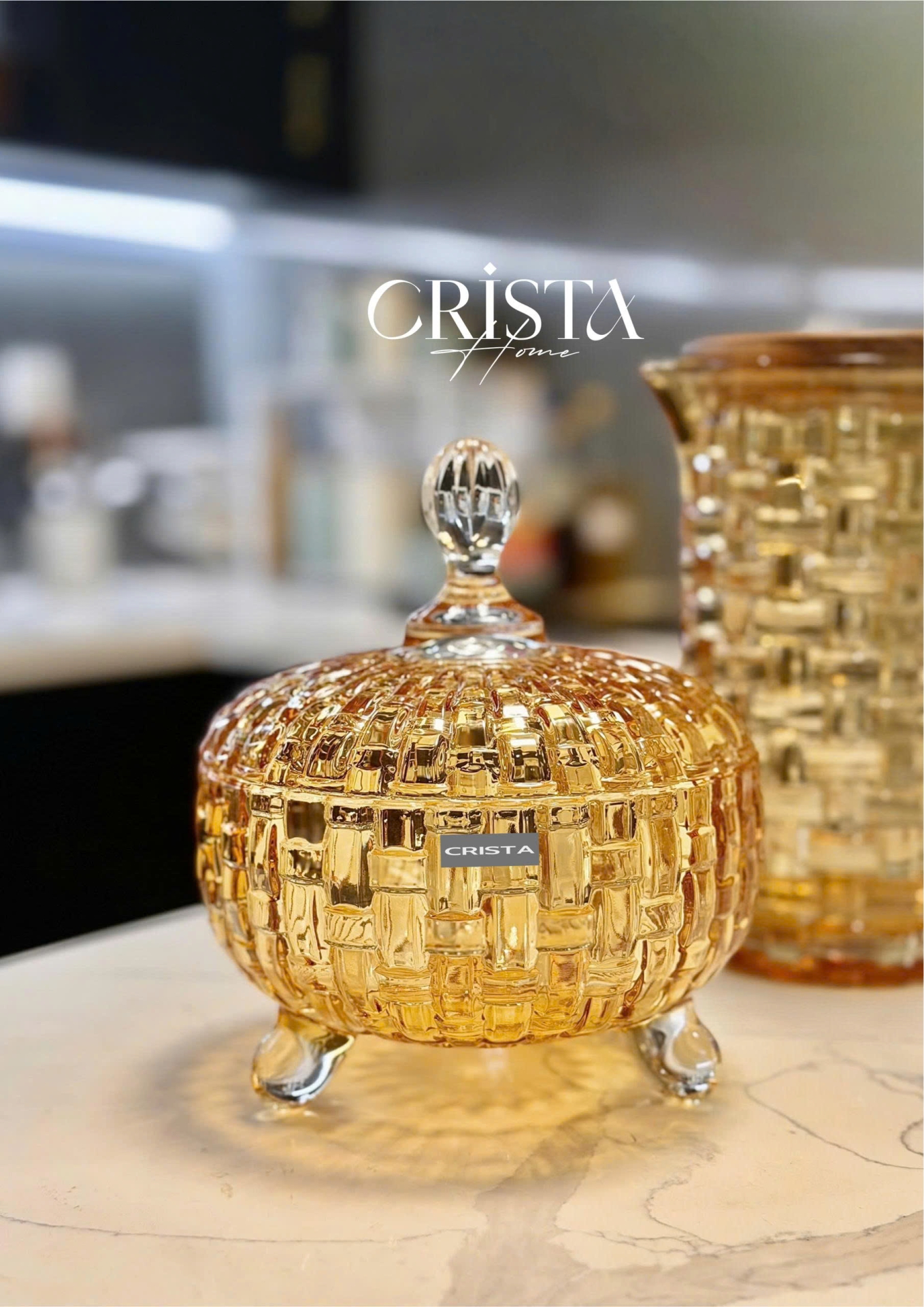 Bộ 2 Hũ Đựng Kẹo Thủy Tinh Vân Caro 790ml CRISTA HOME - 6 Màu Rực Rỡ — Xanh Lá (11/24)