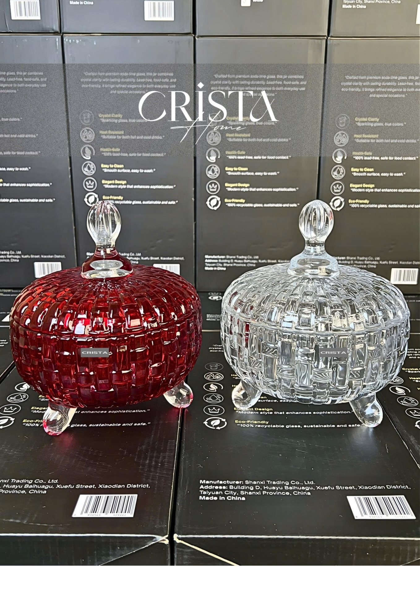 Bộ 2 Hũ Đựng Kẹo Thủy Tinh Vân Caro 790ml CRISTA HOME - 6 Màu Rực Rỡ — Xanh Lá (16/24)