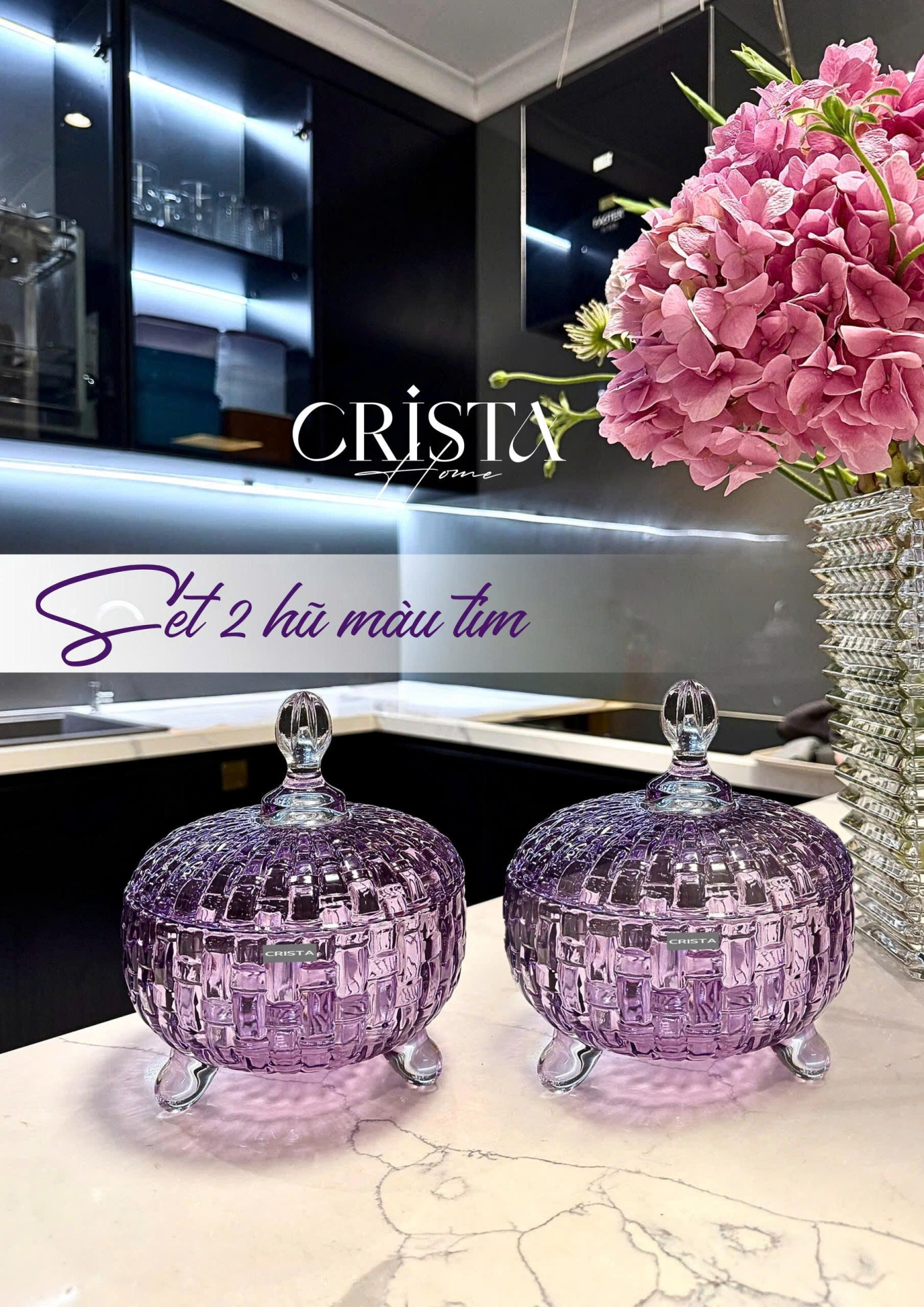 Bộ 2 Hũ Đựng Kẹo Thủy Tinh Vân Caro 790ml CRISTA HOME - 6 Màu Rực Rỡ — Xanh Lá (13/24)