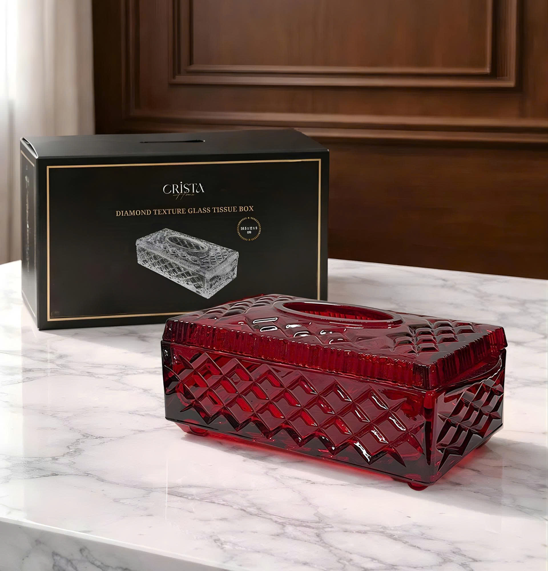 Hộp Thủy Tinh Đựng Giấy Ăn Vân Kim Cương CRISTA HOME - Decor Sang Trọng (4 Màu) — MÀU TRĂNG (2/17)
