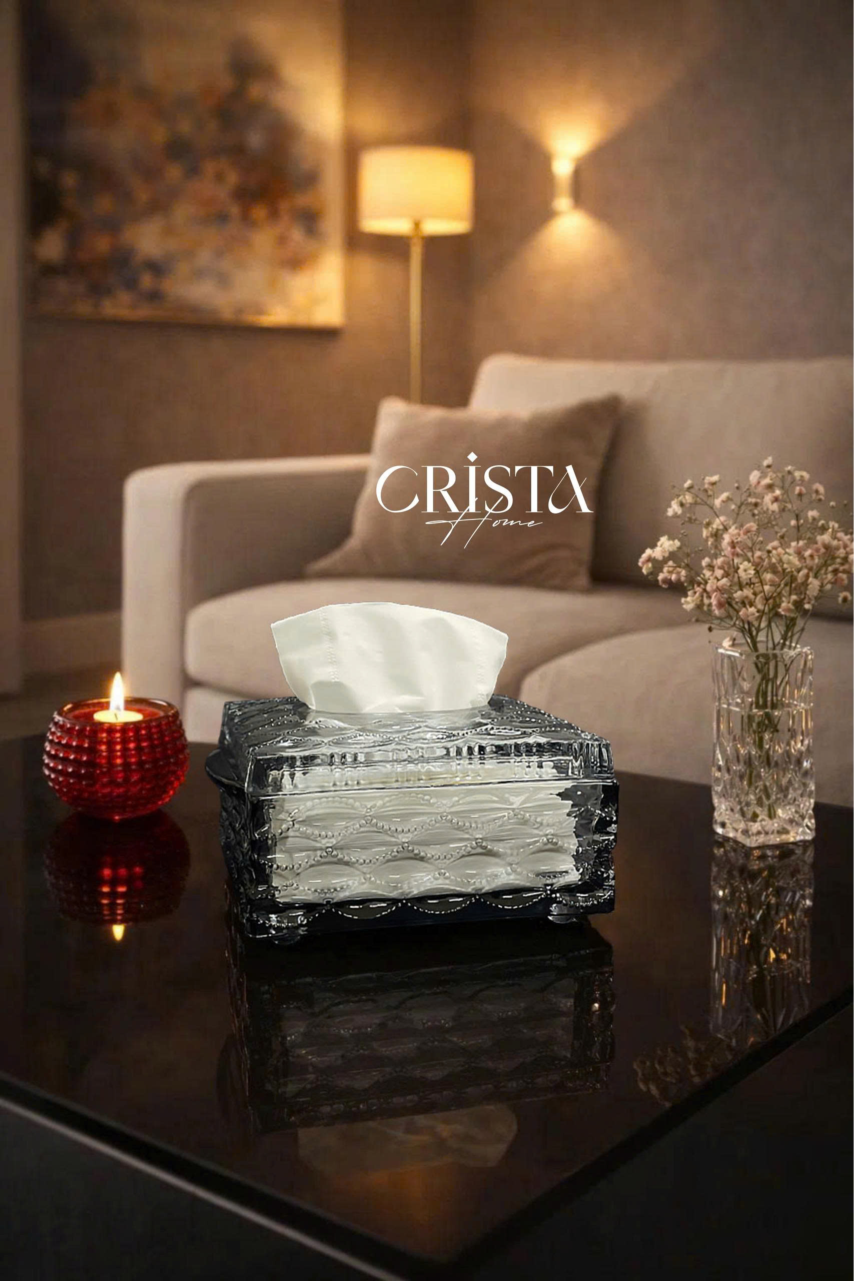 Hộp Thủy Tinh Đựng Giấy Ăn Vân Sóng CRISTA HOME - Thiết Kế Mới (5 Màu)
