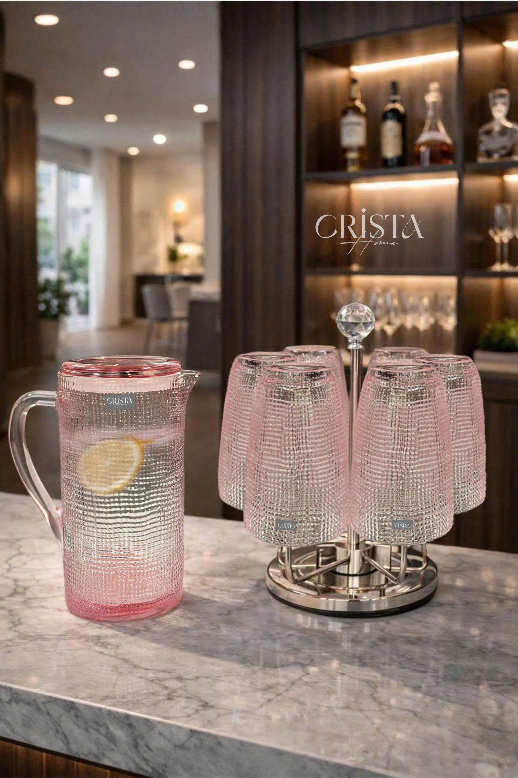 Bình Nước Thủy Tinh Vân Lưới Màu Hồng 1L CRISTA HOME - Nắp Silicone Chống Rớt (2/2)