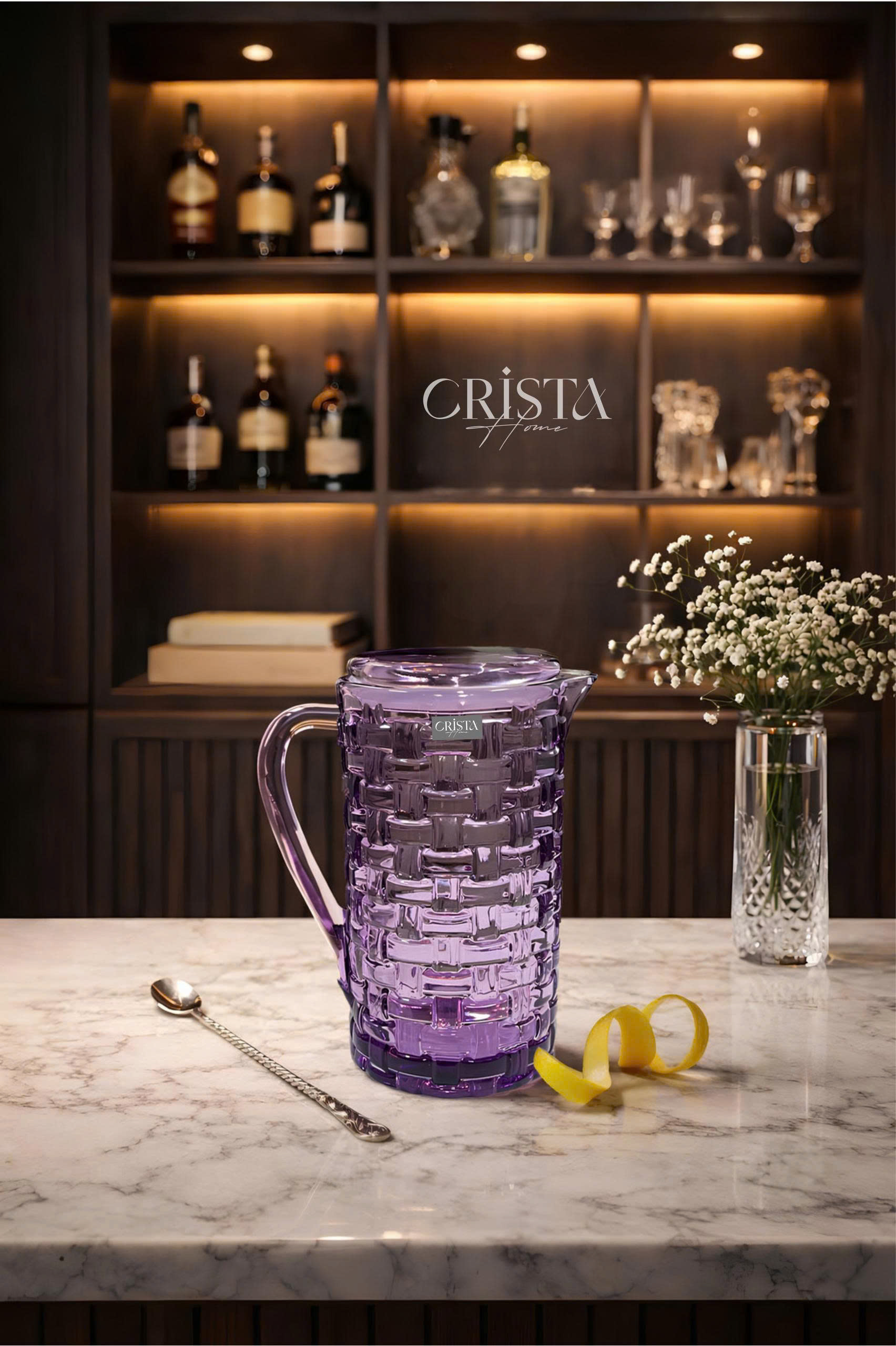 Bình Nước Thủy Tinh Vân Caro 1L CRISTA HOME - Nắp Chống Rớt Thông Minh (6 Màu) — MÀU TÍM (3/14)