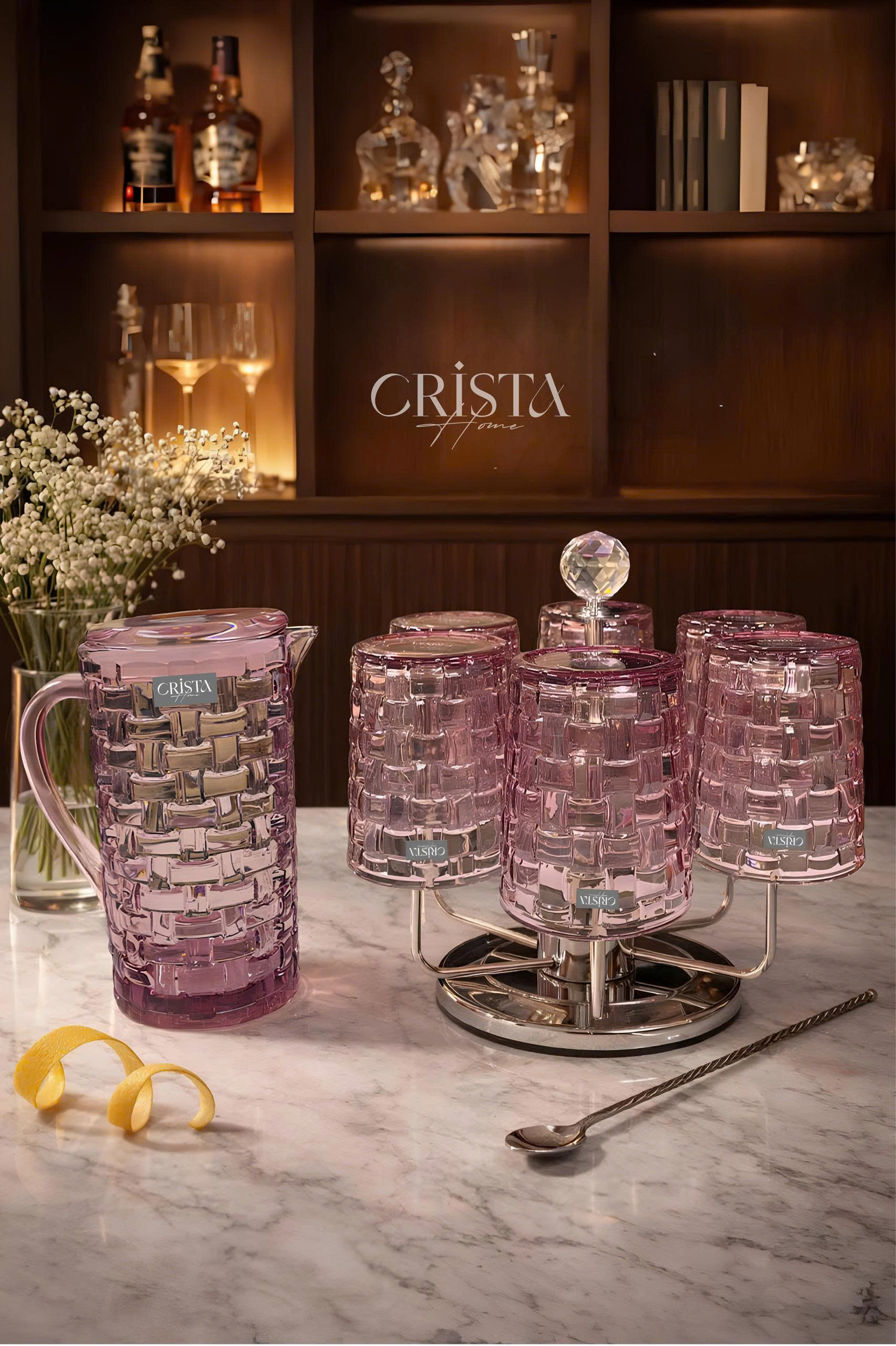 Bình Nước Thủy Tinh Vân Caro 1L CRISTA HOME - Nắp Chống Rớt Thông Minh (6 Màu) — MÀU TÍM (4/14)
