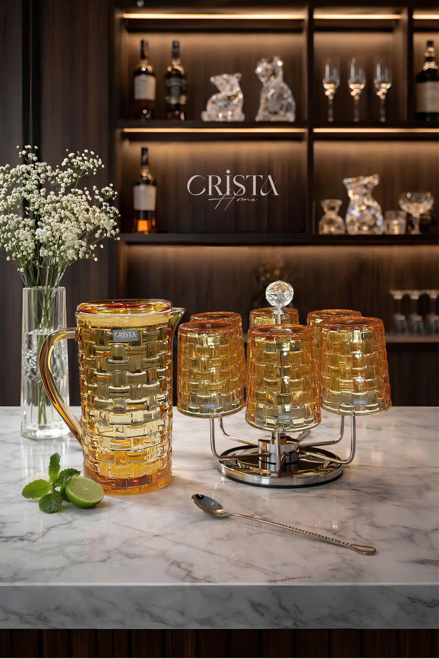 Bình Nước Thủy Tinh Vân Caro 1L CRISTA HOME - Nắp Chống Rớt Thông Minh (6 Màu) — MÀU TÍM (7/14)