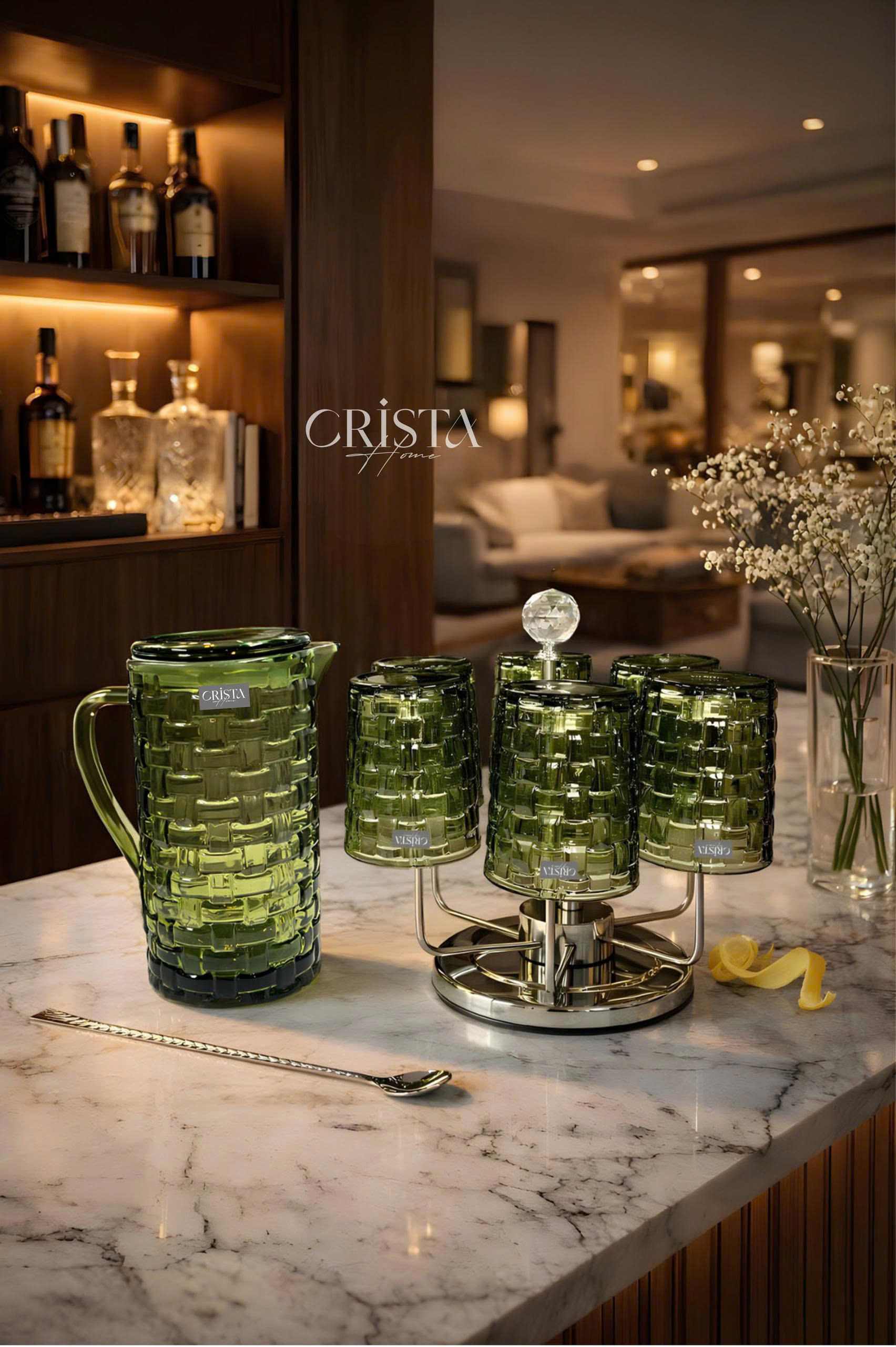 Bình Nước Thủy Tinh Vân Caro 1L CRISTA HOME - Nắp Chống Rớt Thông Minh (6 Màu) — MÀU TÍM (8/14)