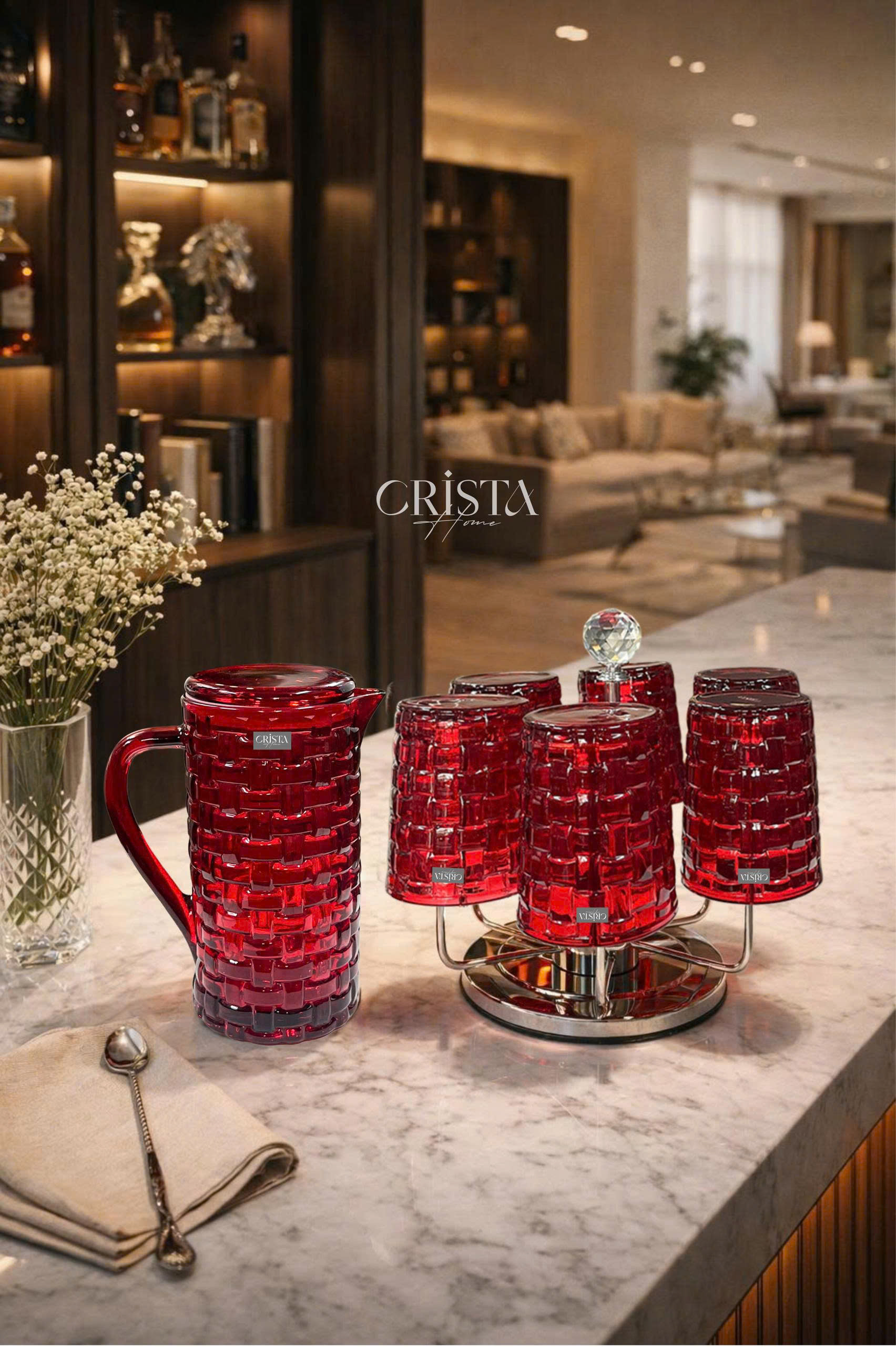Bình Nước Thủy Tinh Vân Caro 1L CRISTA HOME - Nắp Chống Rớt Thông Minh (6 Màu) — MÀU TÍM (11/14)