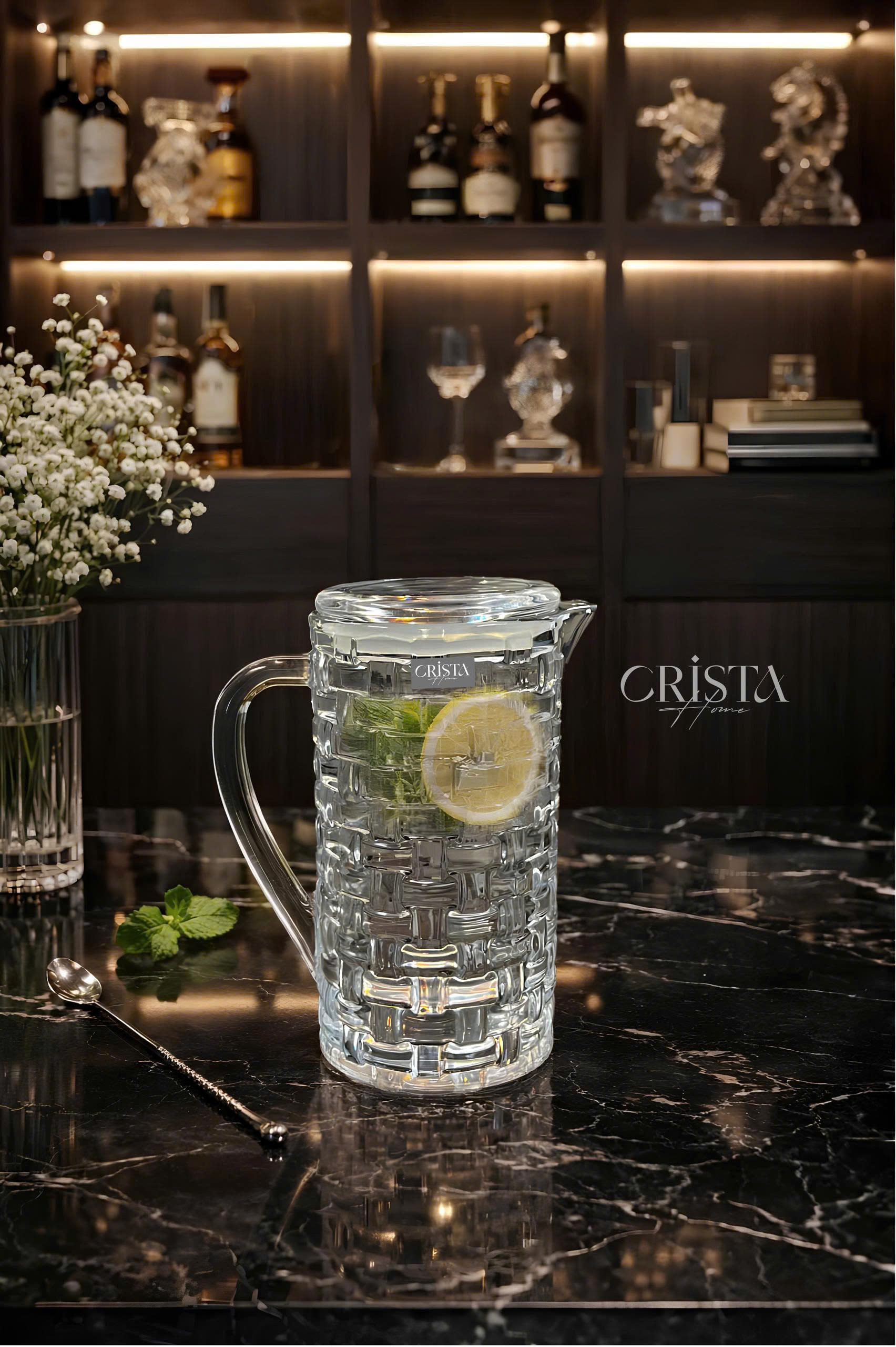 Bình Nước Thủy Tinh Vân Caro 1L CRISTA HOME - Nắp Chống Rớt Thông Minh (6 Màu) — MÀU TÍM (13/14)