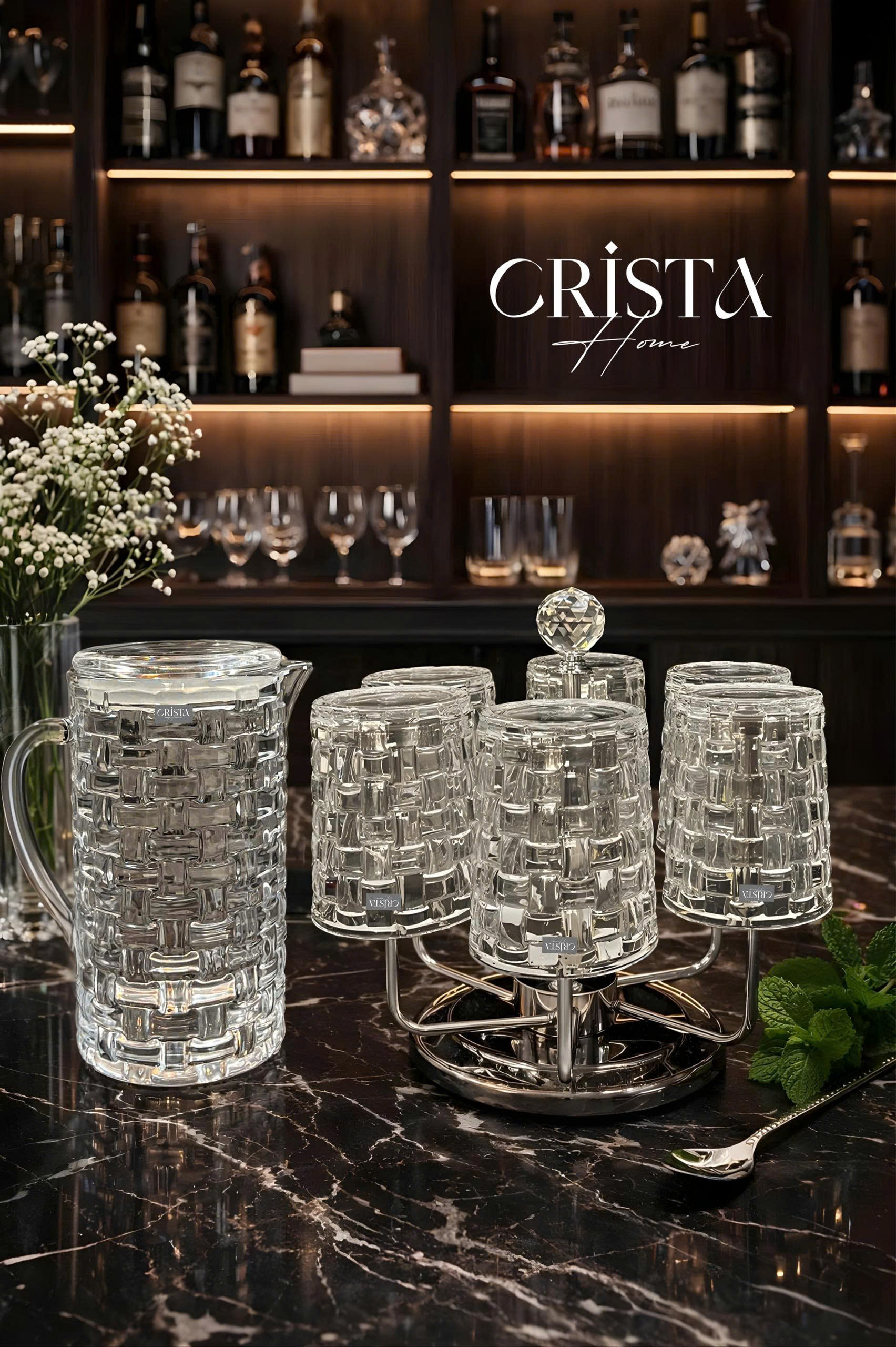 Bình Nước Thủy Tinh Vân Caro 1L CRISTA HOME - Nắp Chống Rớt Thông Minh (6 Màu) — MÀU TÍM (14/14)