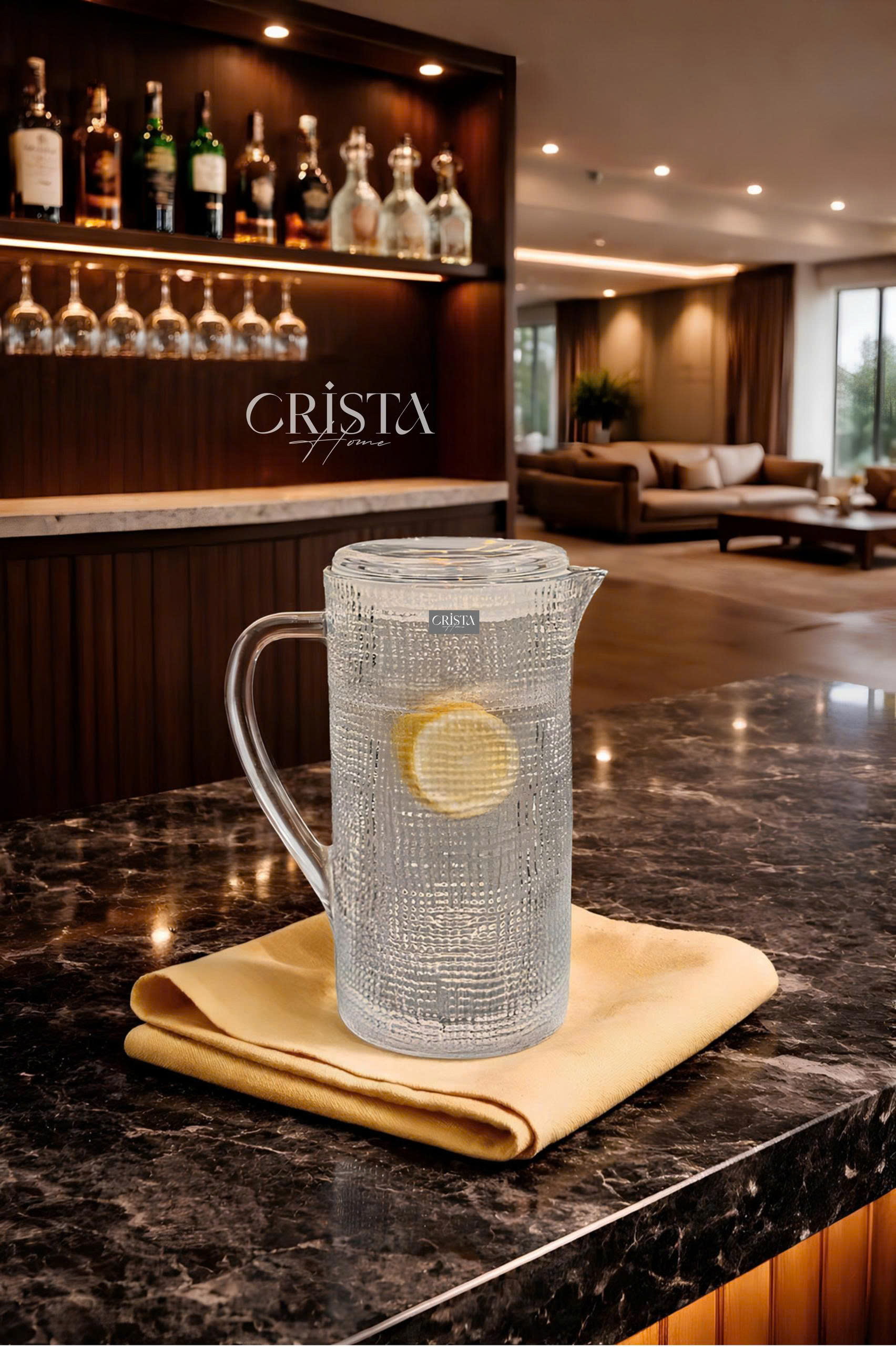 Bình Nước Thủy Tinh Vân Lưới Màu Trắng Trong Suốt 1L CRISTA HOME - Nắp Gioăng Silicone Vượt Trội